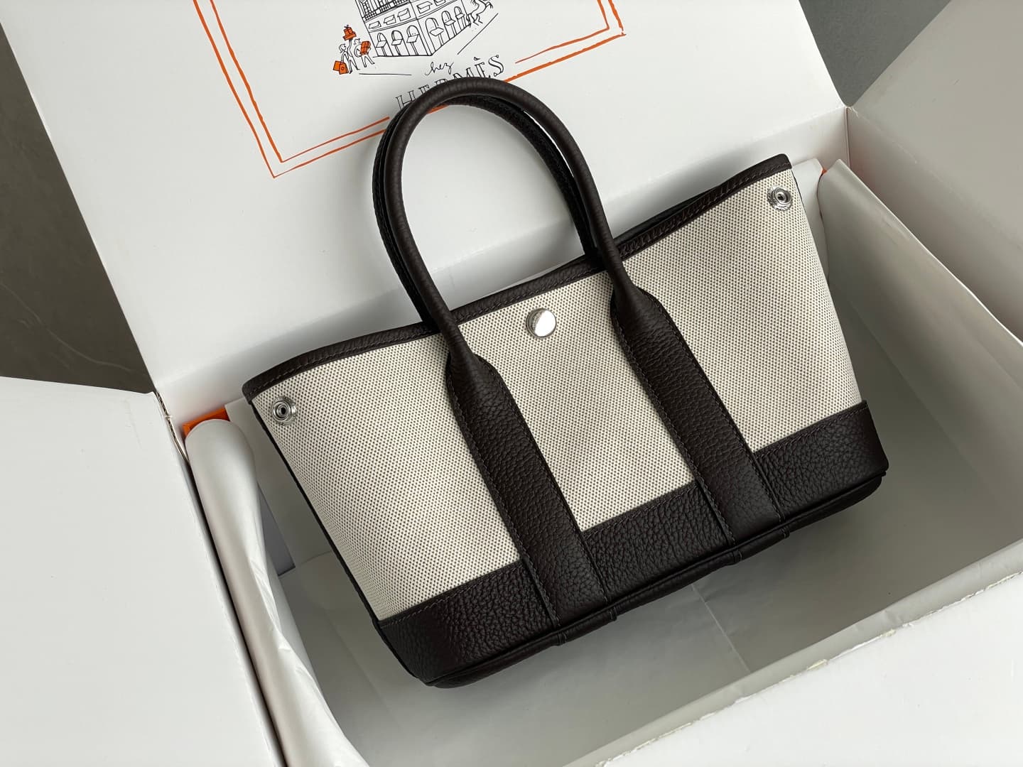 Hermes Garden Party 23 bag in Ebony Togo Leather With Canvas WAX High