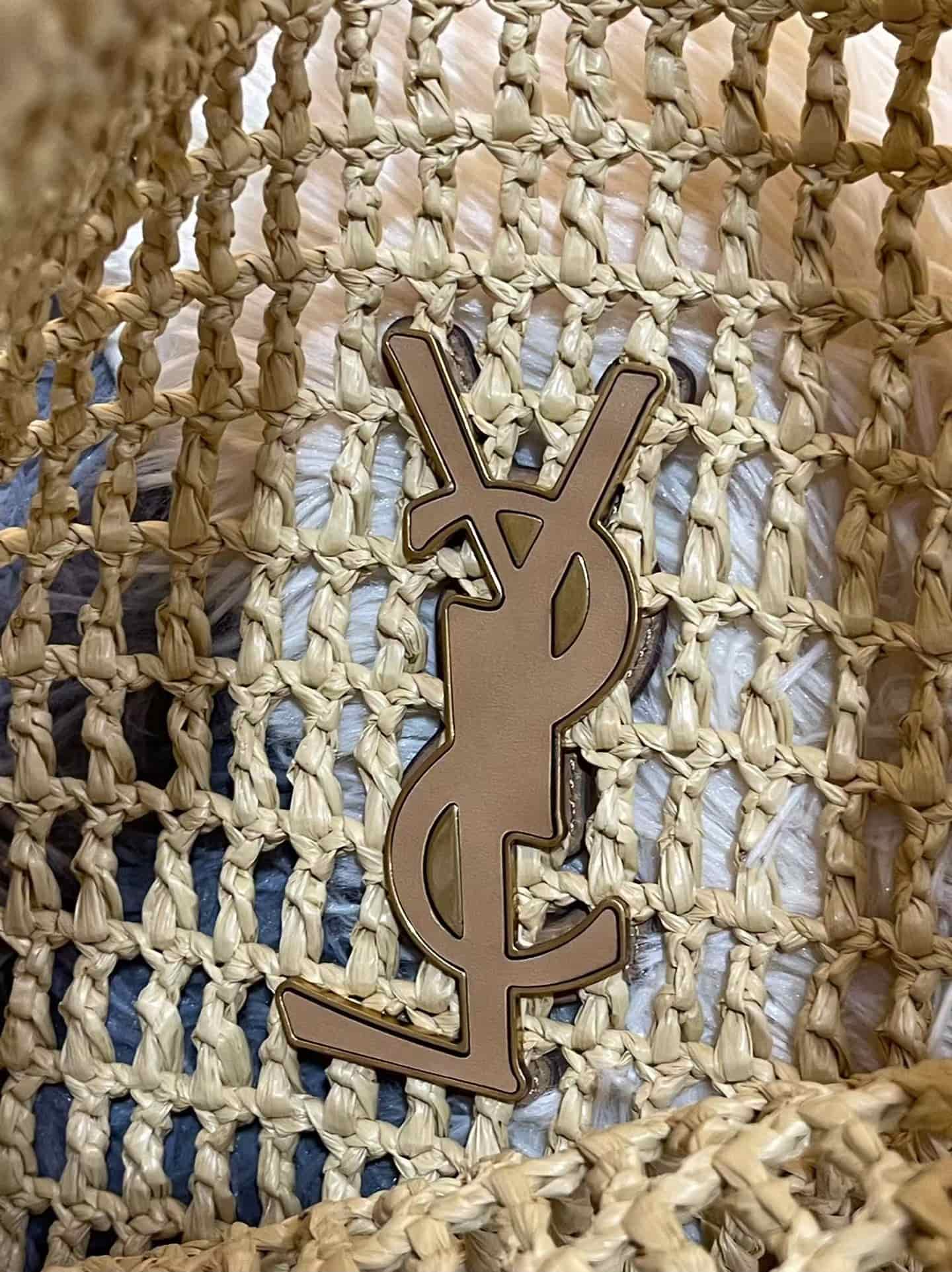 YSL OXALIS IN RAFFIA HANDCRAFTED CROCHET NET SHOULDER BAG High