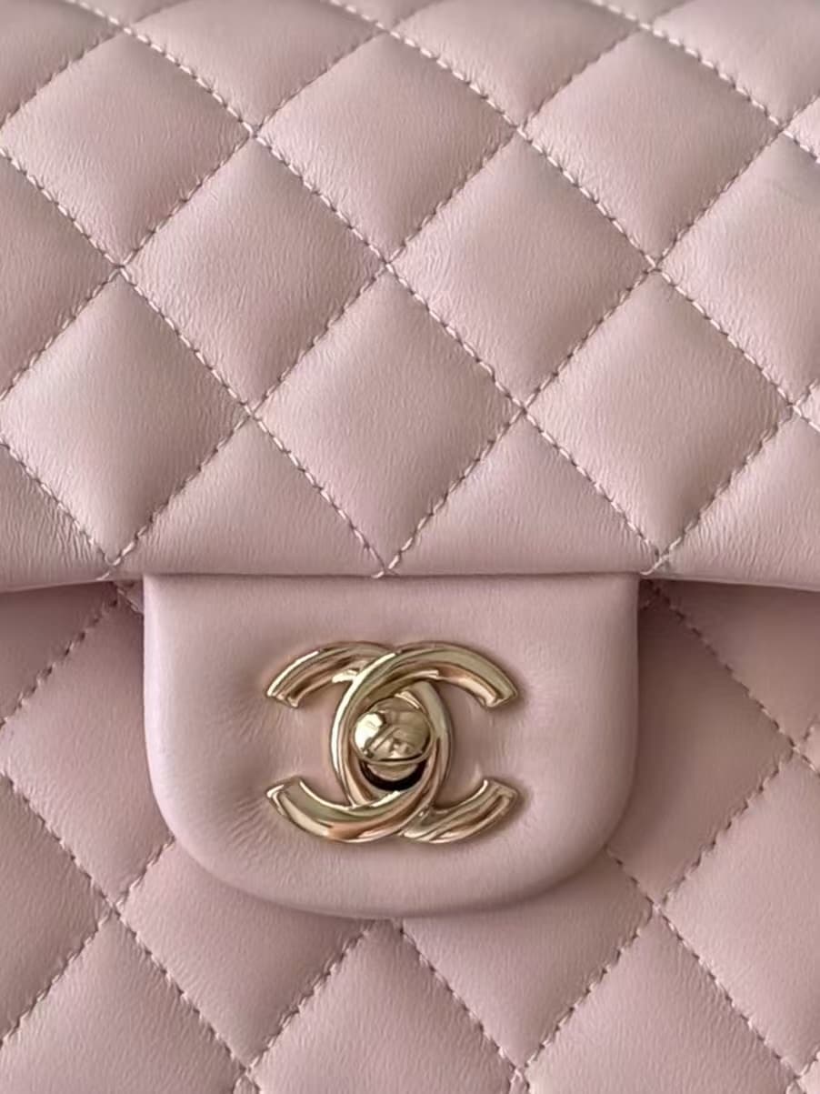 Chanel Small CLASSIC HANDBAG Lambskin Gold-Tone Metal Pink 1117 TOP