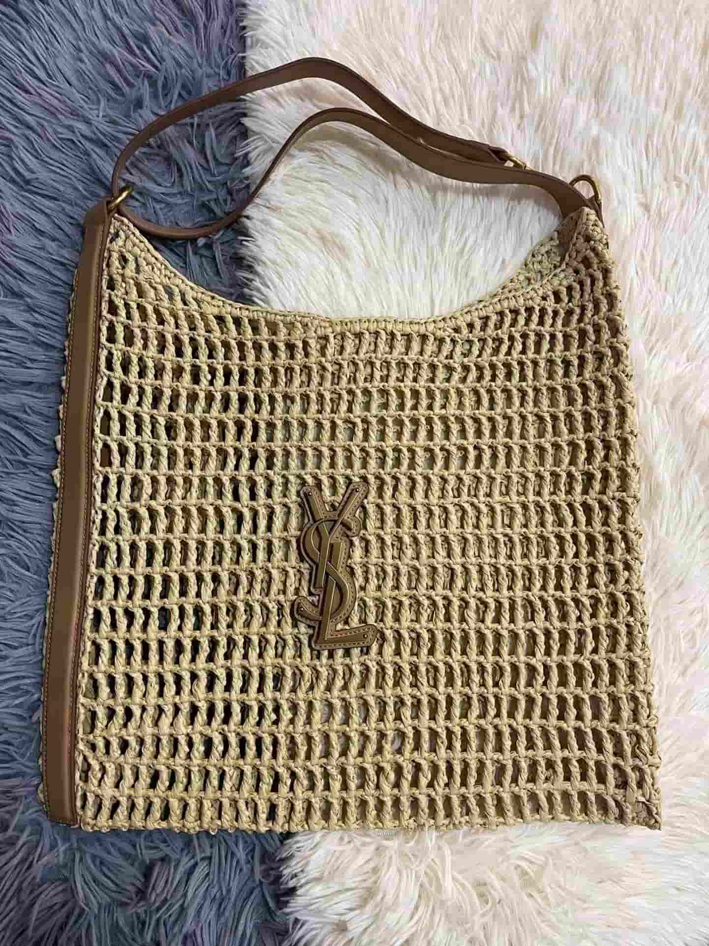 YSL OXALIS IN RAFFIA HANDCRAFTED CROCHET NET SHOULDER BAG High