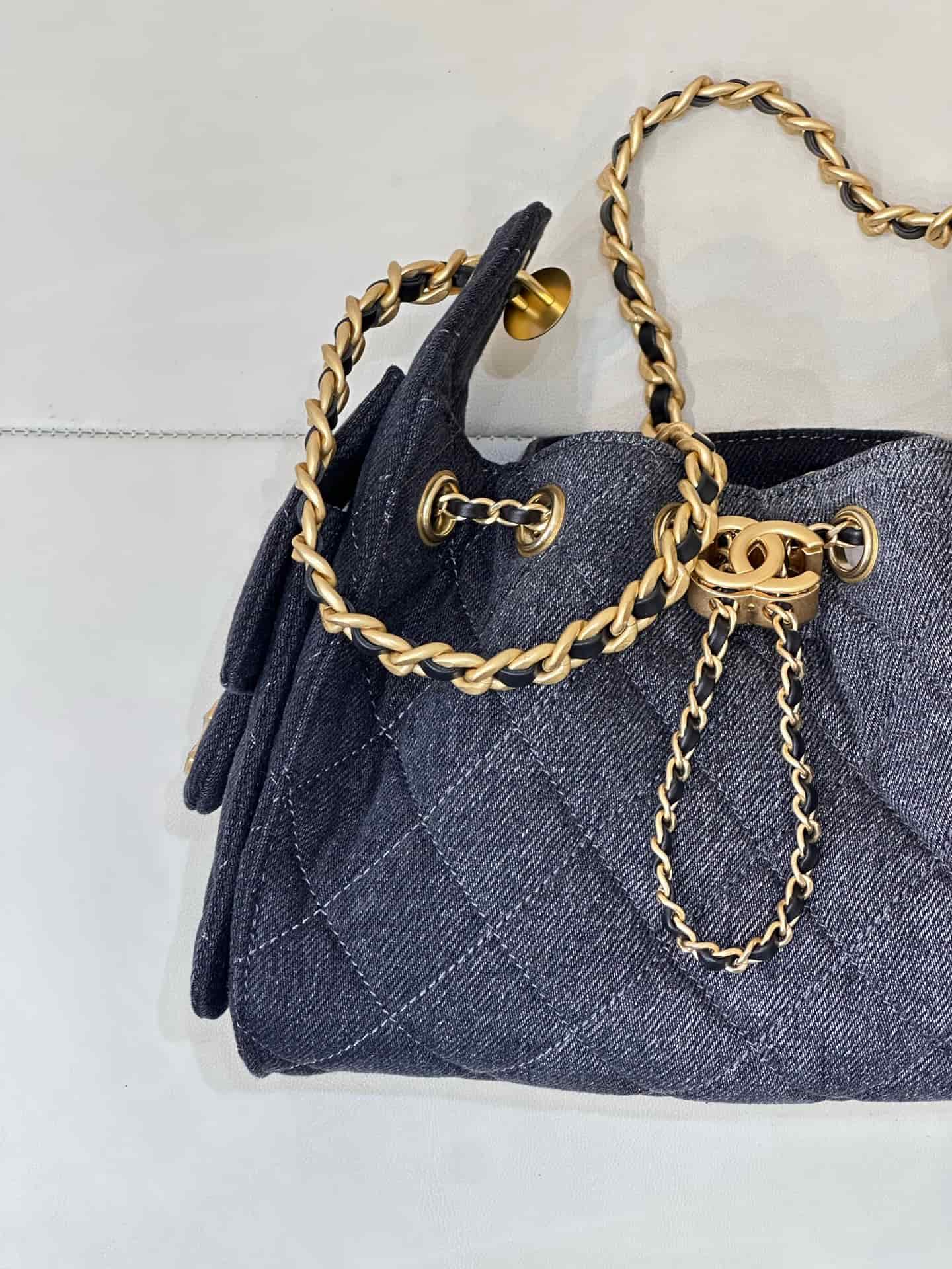 CHANEL 25 Mini Handbag AS5631 Denim &Gold-tone Metal Black TOP
