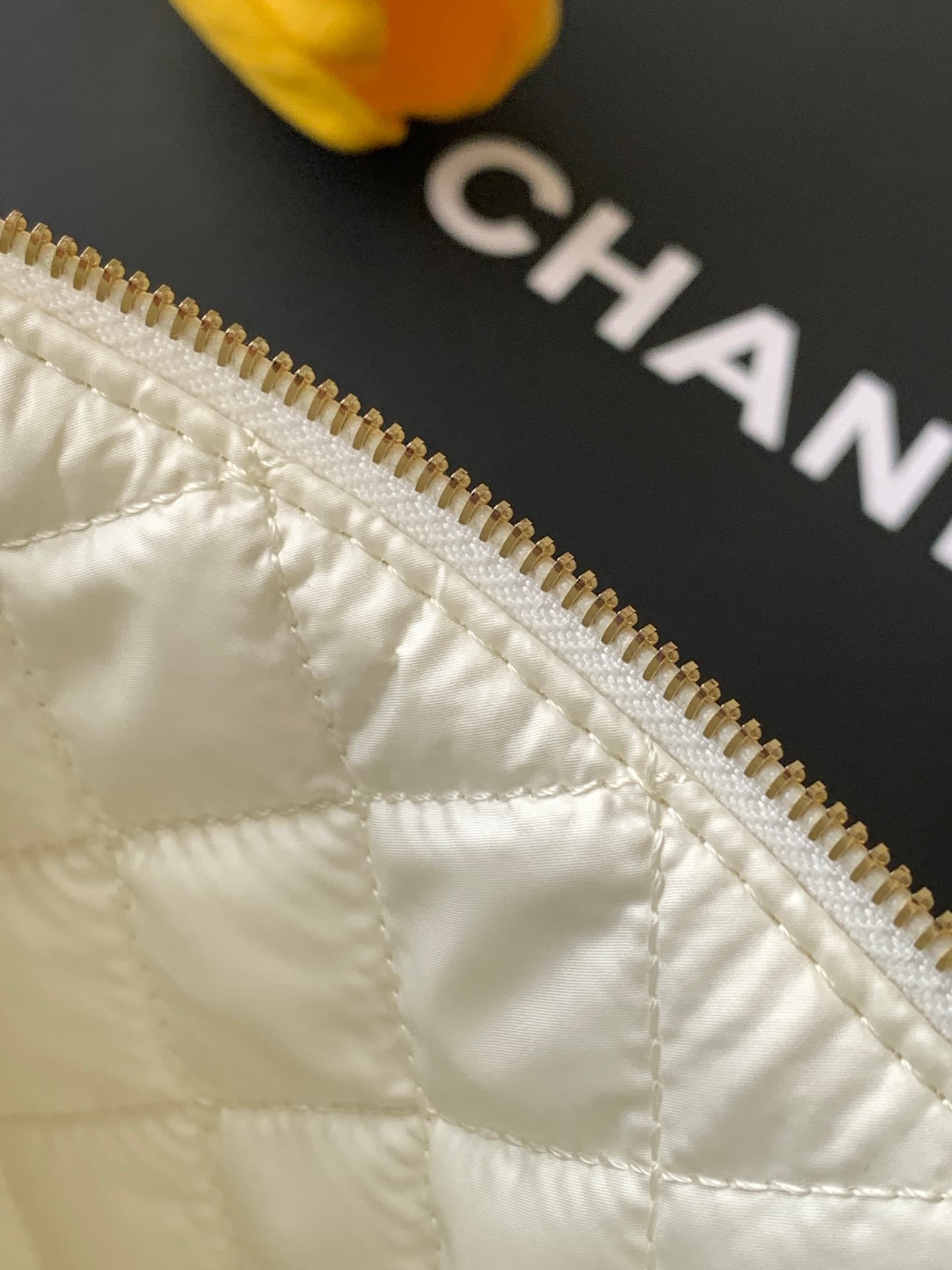 Chanel Zipped Case Printed Fabric & Gold-Tone Metal Beige & White AS4989 A