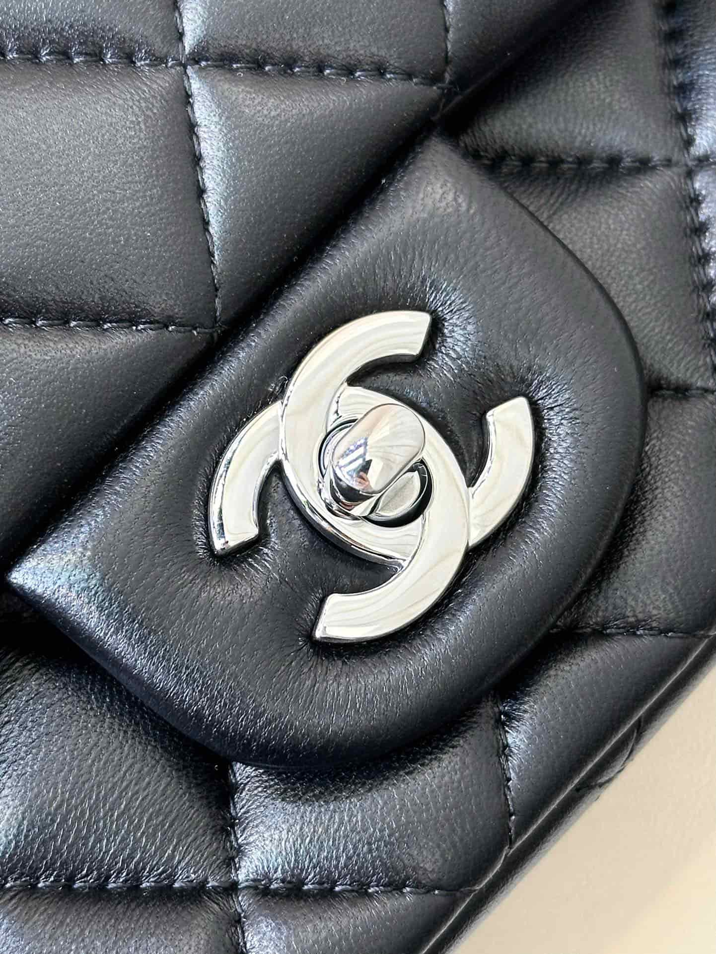 CHANEL Super Mini Classic Handbag Lambskin & Silver-Tone Metal A35200 Black TOP