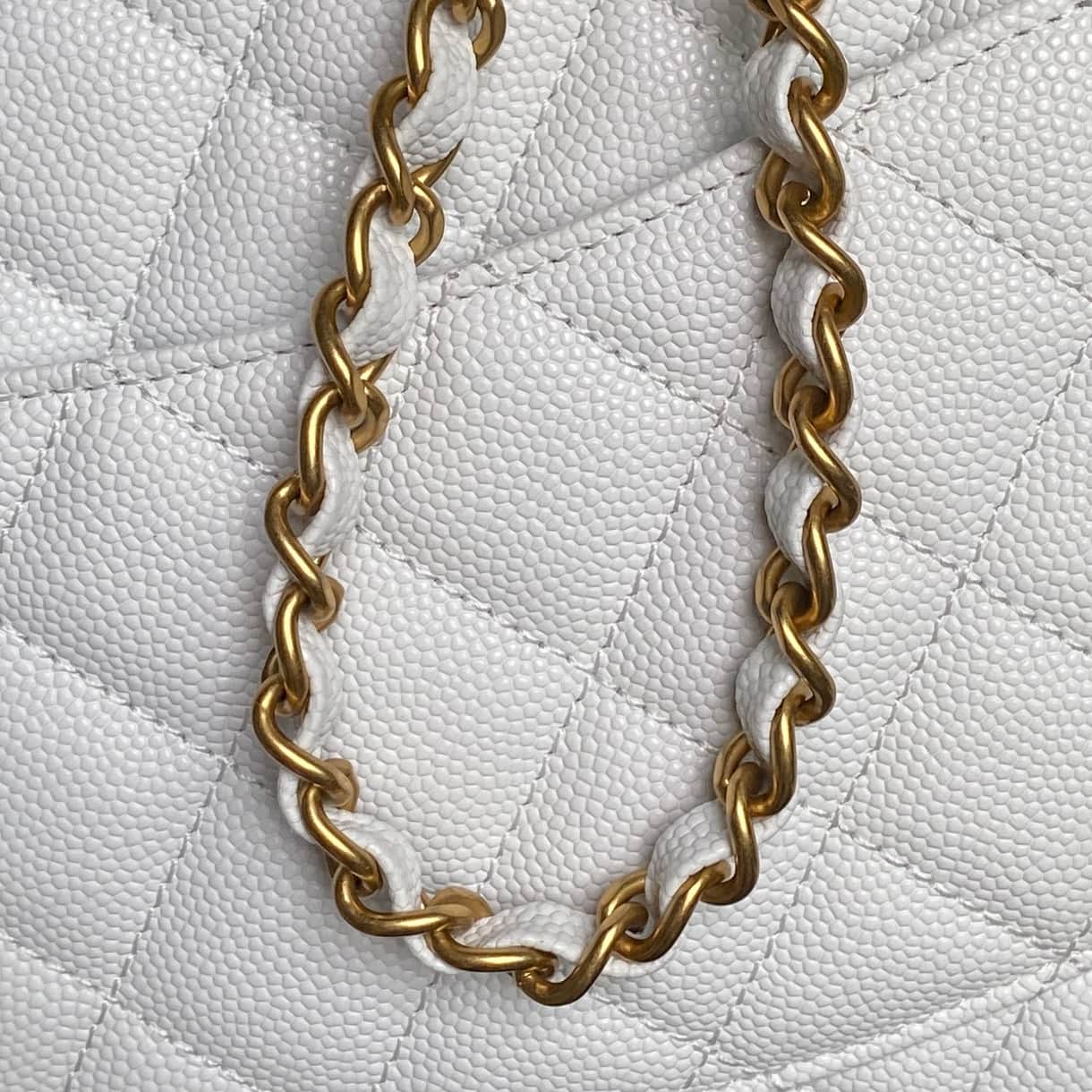 Chanel Small Flap Bag with Top Handle Grained Shiny Calfskin &  Gold-Tone Metal White AS5702 A