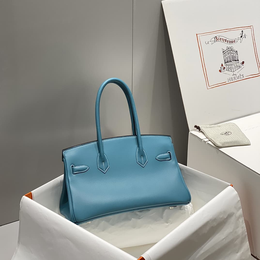 Hermes Shoulder Birkin 29 Swift leather Denim Fonce & Silver Metal WAX High