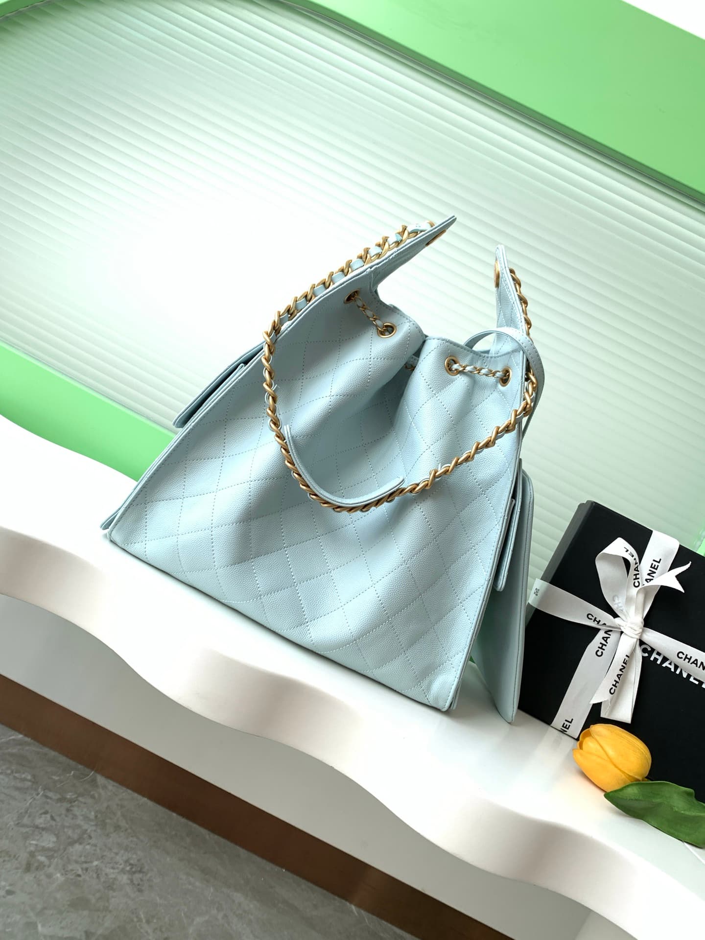Chanel 25 Medium Hobo Medium handbag AS5311 Grained Calfskin & Gold-tone Metal Light Blue A