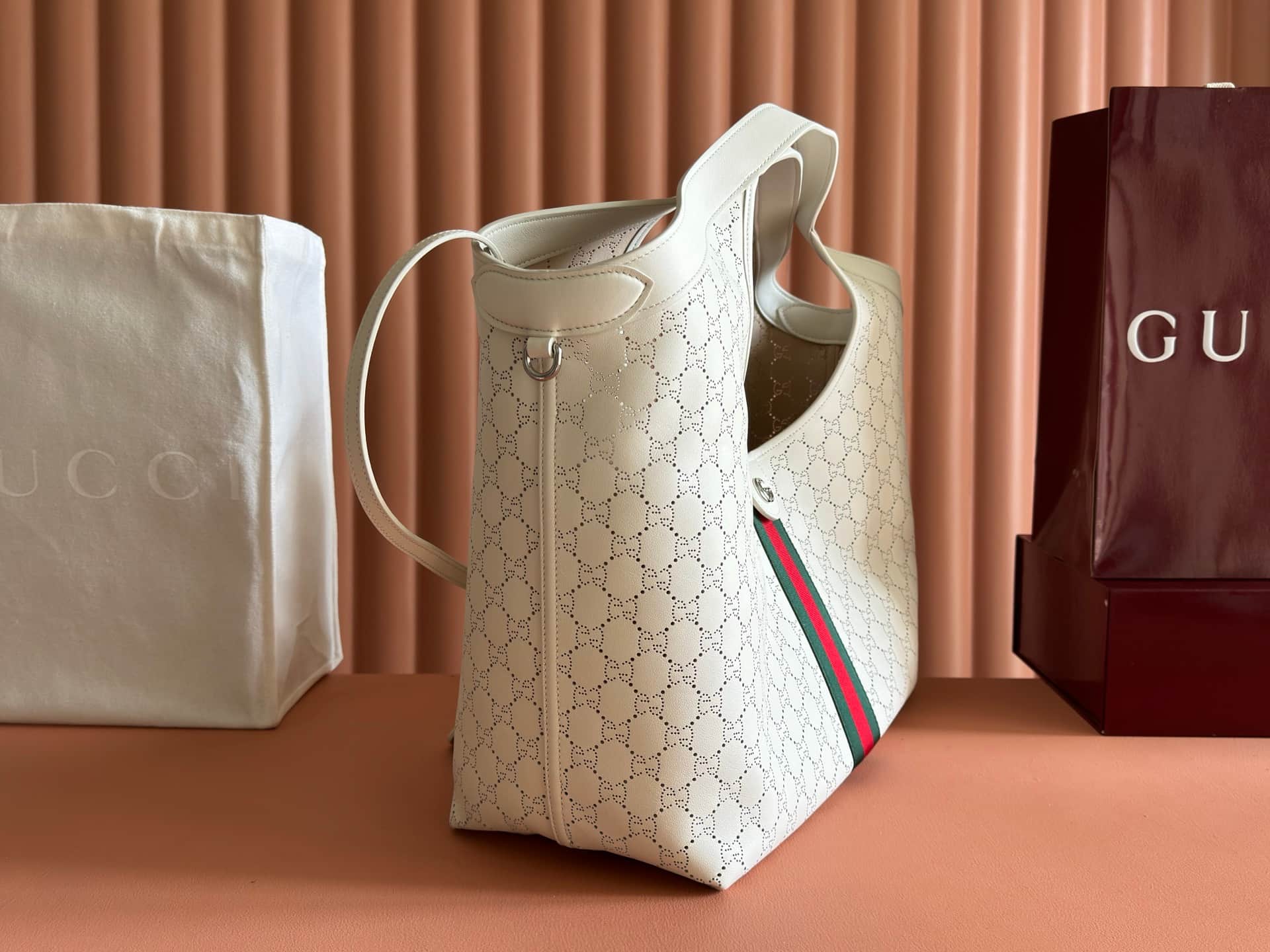 Gucci Giglio large tote bag white GG leather 853971 High