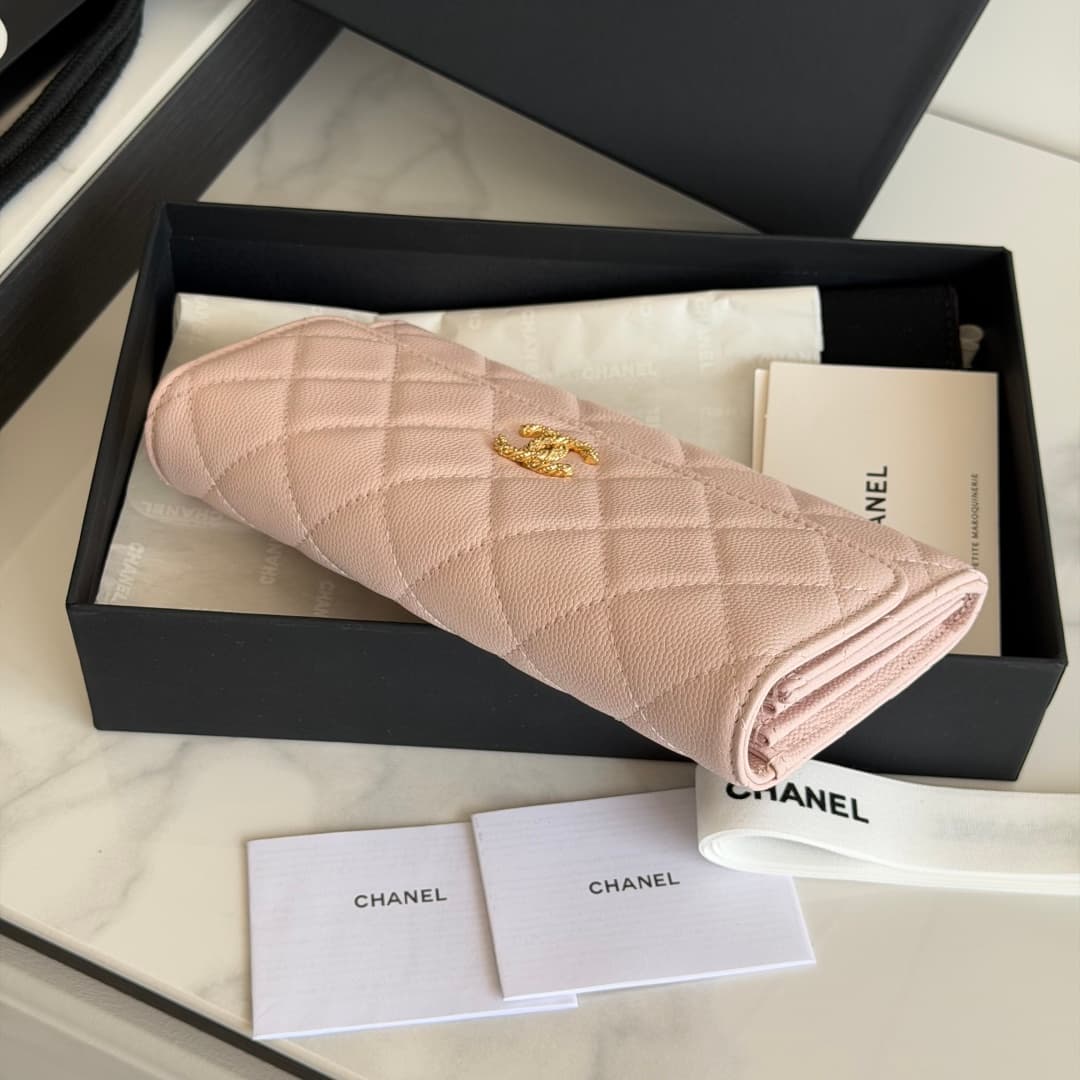 Chanel Wallet Shiny Grained Calfskin Strass & Gold-Tone Metal Pink AP5076 High