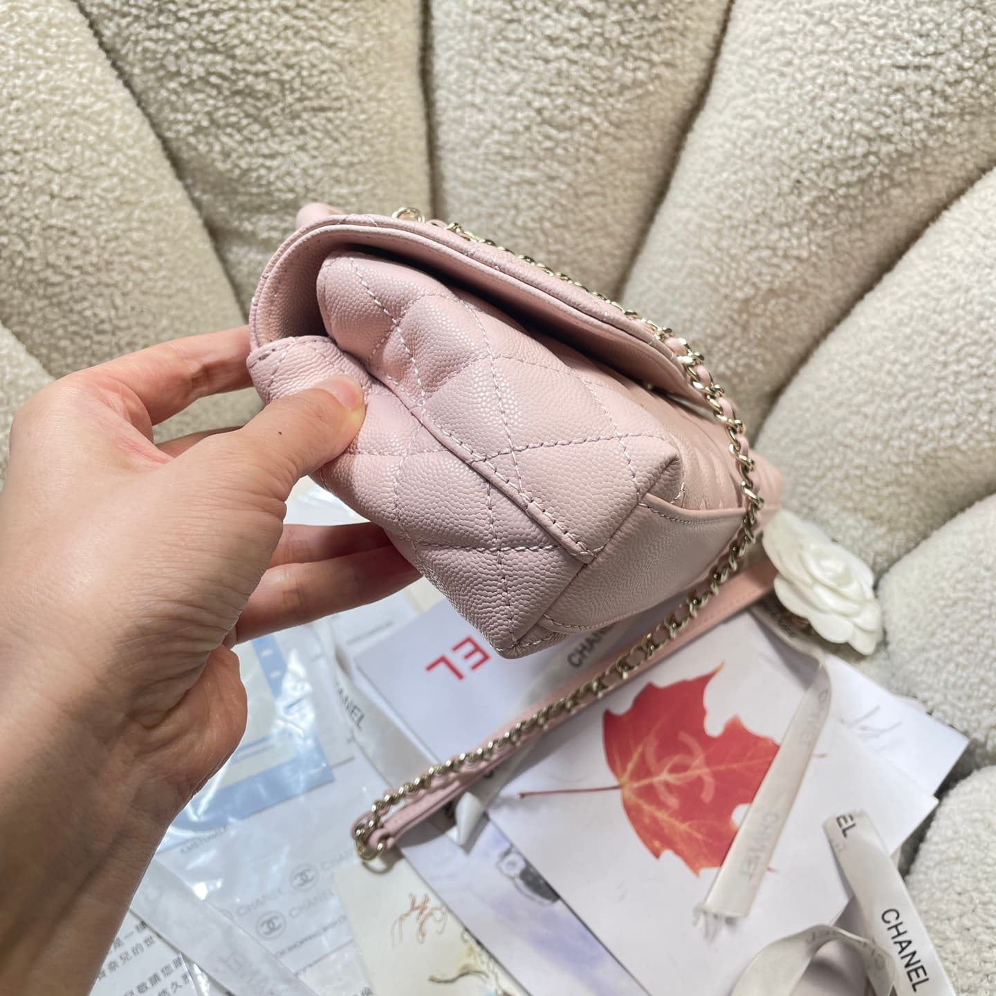 Chanel Maxi Flap Bag with Top Handle Grained Calfskin& Gold-Tone Metal AS6091 Pink A