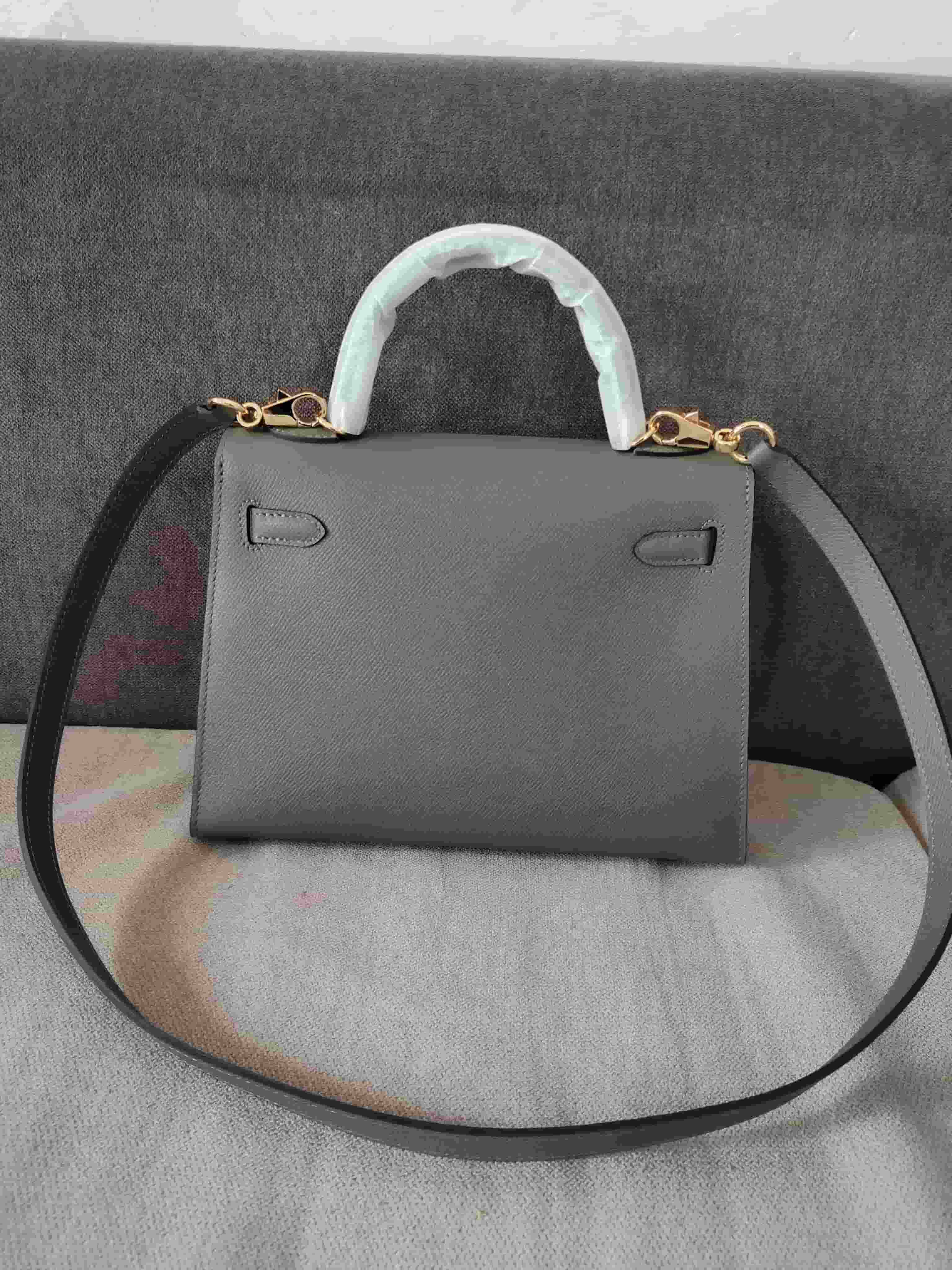 Hermes Kelly 25/28cm Sellier Bag Epsom Leather Silver/Gold Metal In Etain High