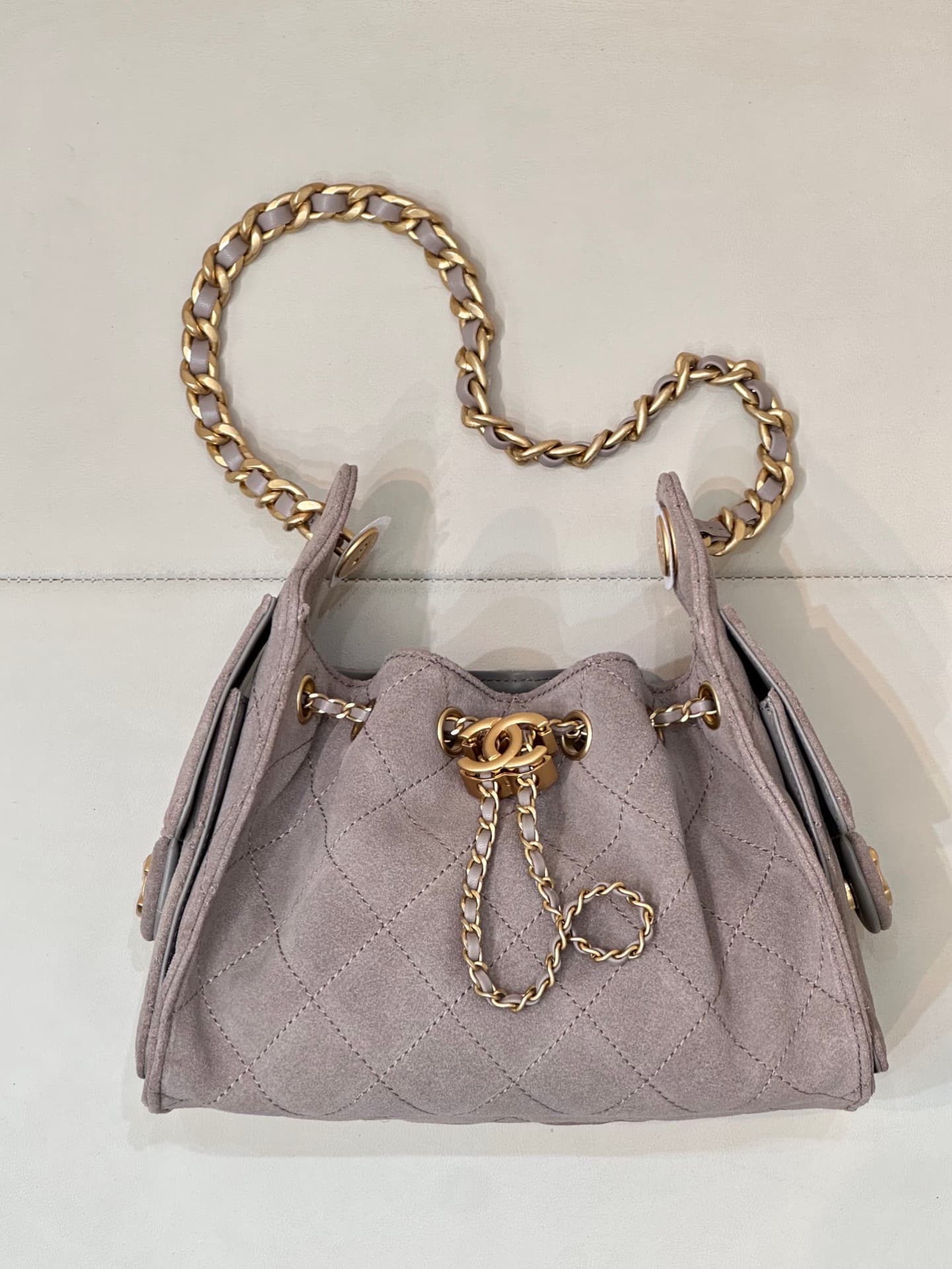 CHANEL 25 Mini Handbag AS5631 Suede &Gold-tone Metal Grey TOP