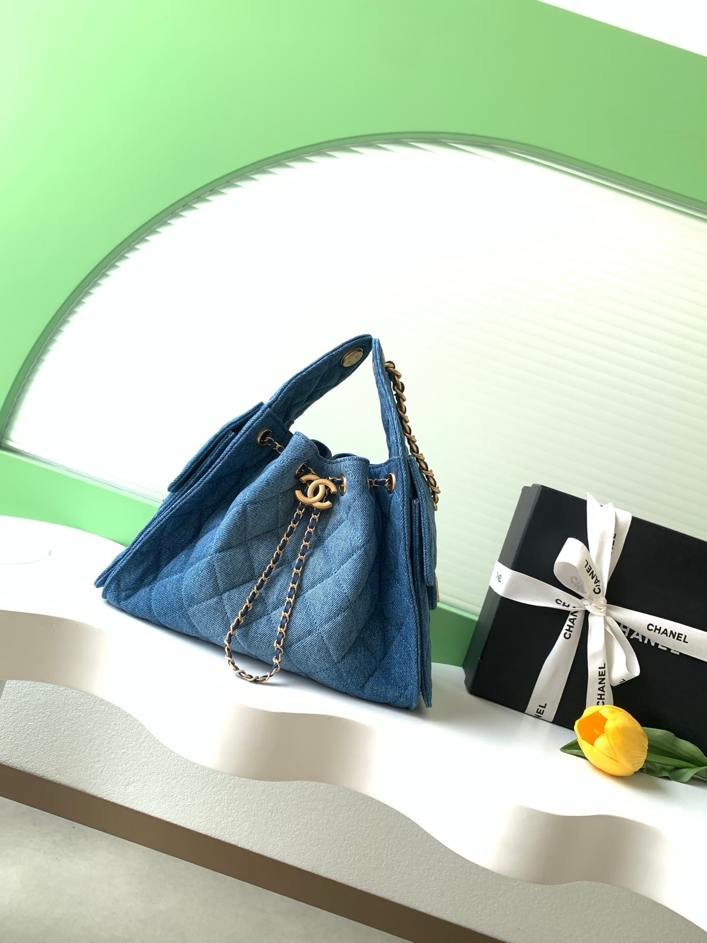 Chanel 25 Small Hobo handbag AS5293 Denim&Gold-tone metal Blue A