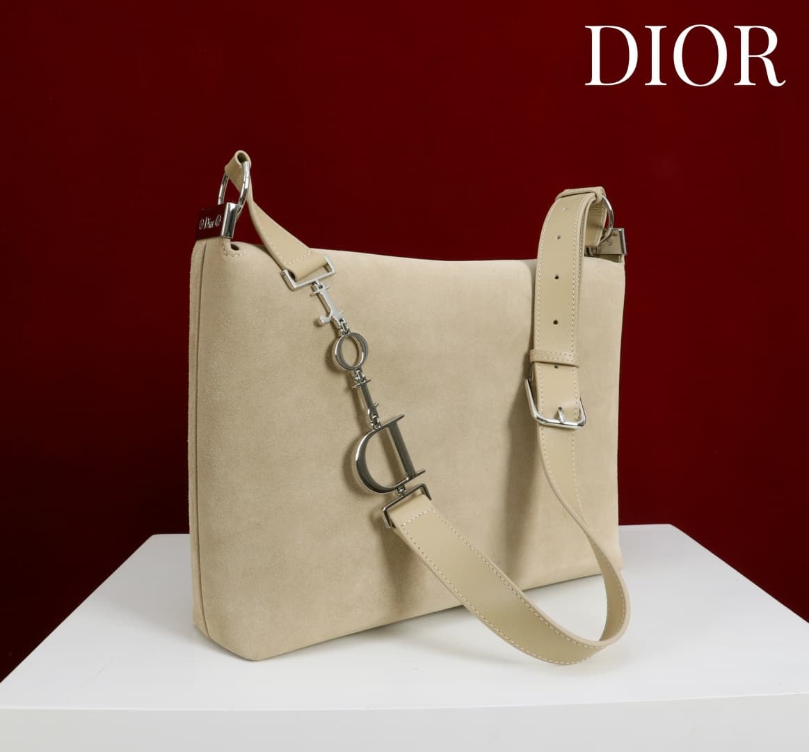 Medium Diorly Bag Sabbia Suede Calfskin Silver lettering High