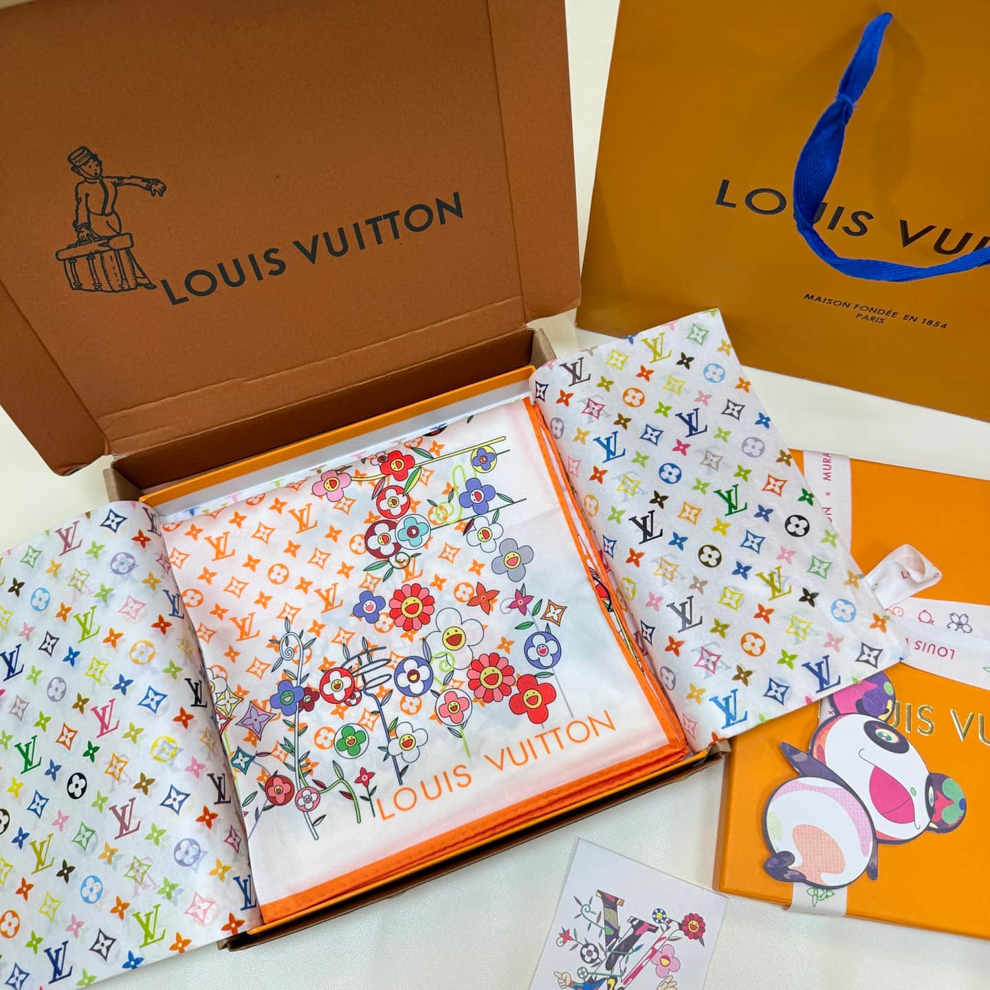 Louis Vuitton x Takashi Murakami Monogram Superflat Flowers Square 90 scarves