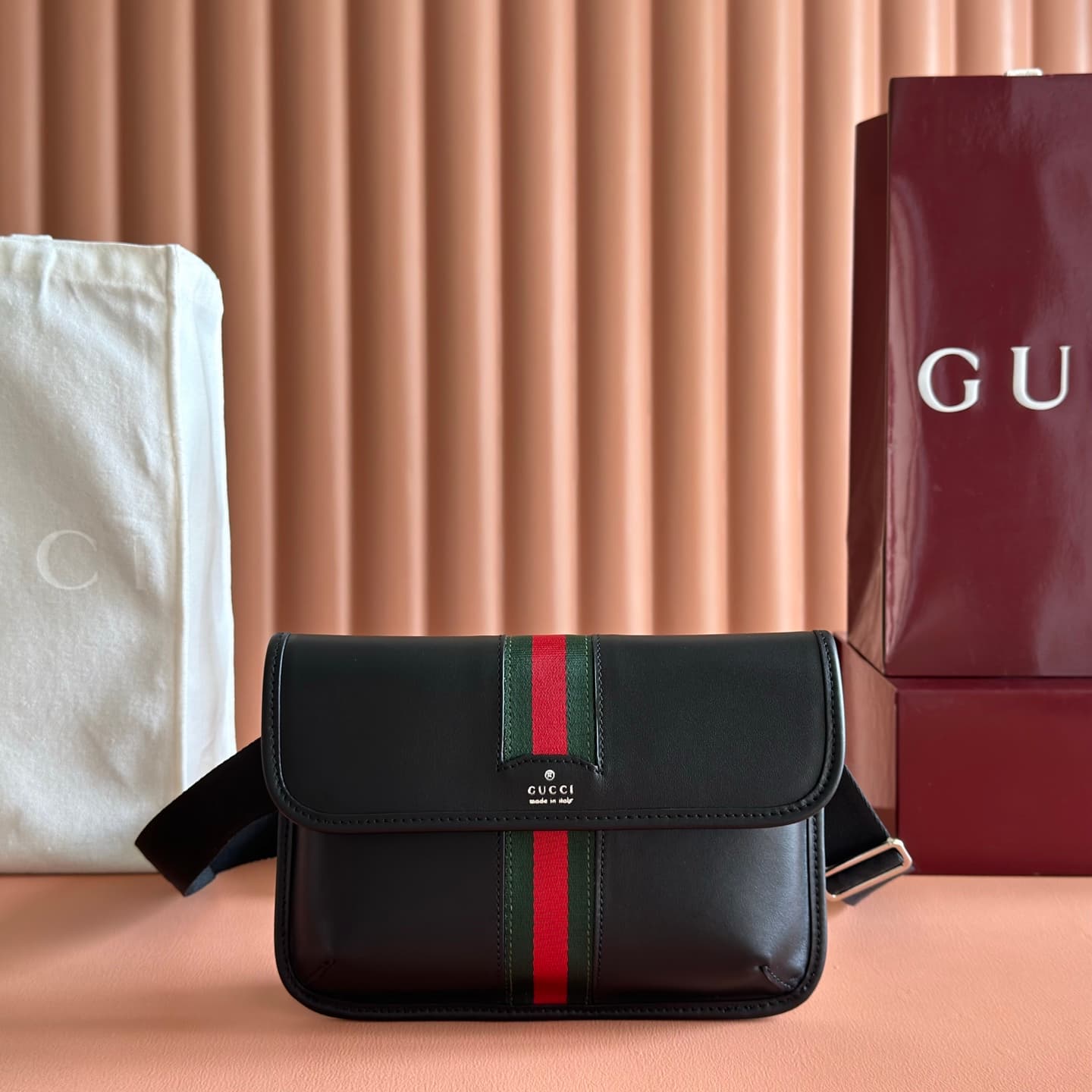 Gucci Web Trademark small belt bag Black soft leather 867032 High