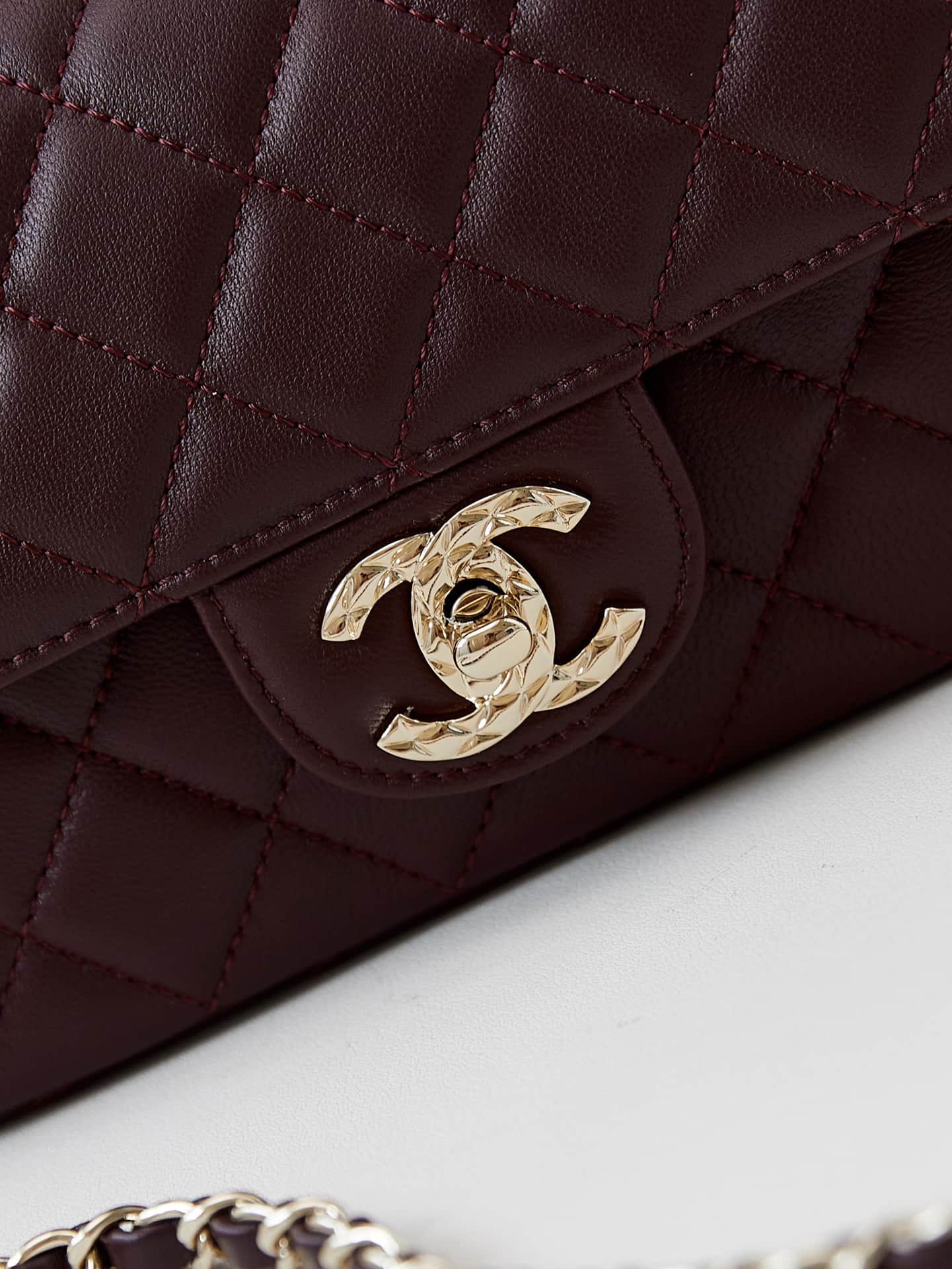 Chanel Mini Flap Bag with Top Handle Lambskin& Gold-Tone Metal Dark Burgundy AS4924 A