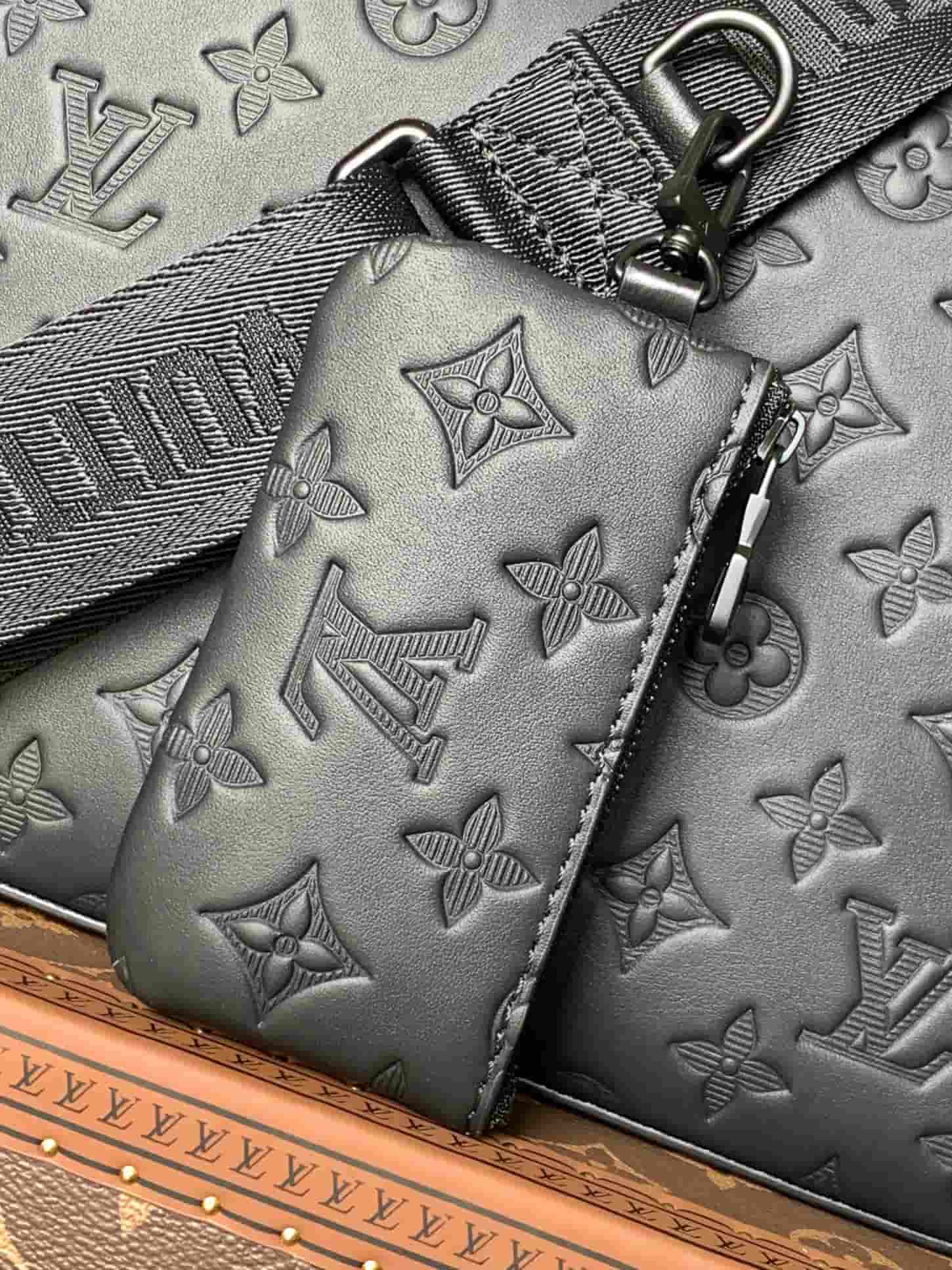 Louis Vuitton Duo Messenger Black Monogram Shadow Embossed Calf Leather M69827 High