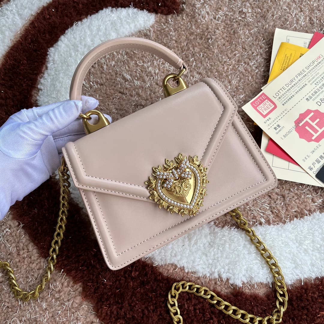 Dolce & Gabbana Small Devotion bag in smooth calfskin in Pale Pink High