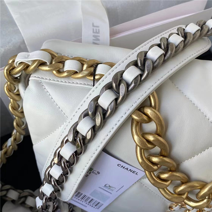 Large Chanel 19 Flap Bag Lambskin White High