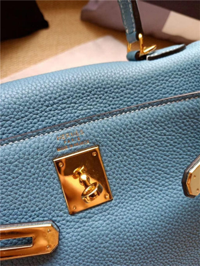 Hermes Kelly 25/28 Retourne Bag Calfskin In Bleu High