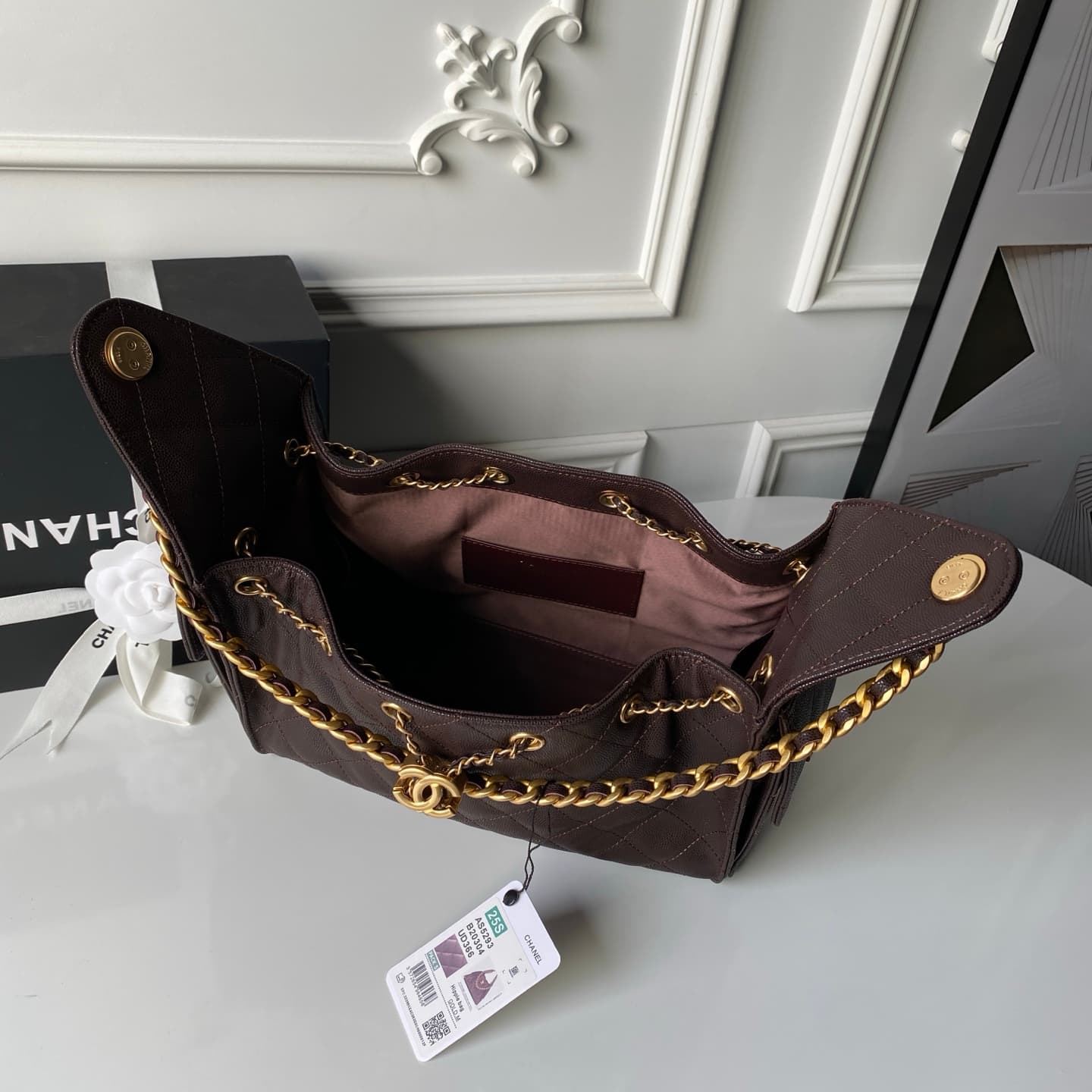 Chanel 25 Small Hobo handbag AS5293 Grained Calfskin &Gold-Tone Metal Drak Brown A