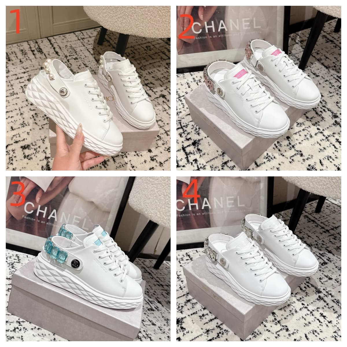 Jimmy Choo Diamond Maxi Crystal Nappa Leather Trainer shoes Women