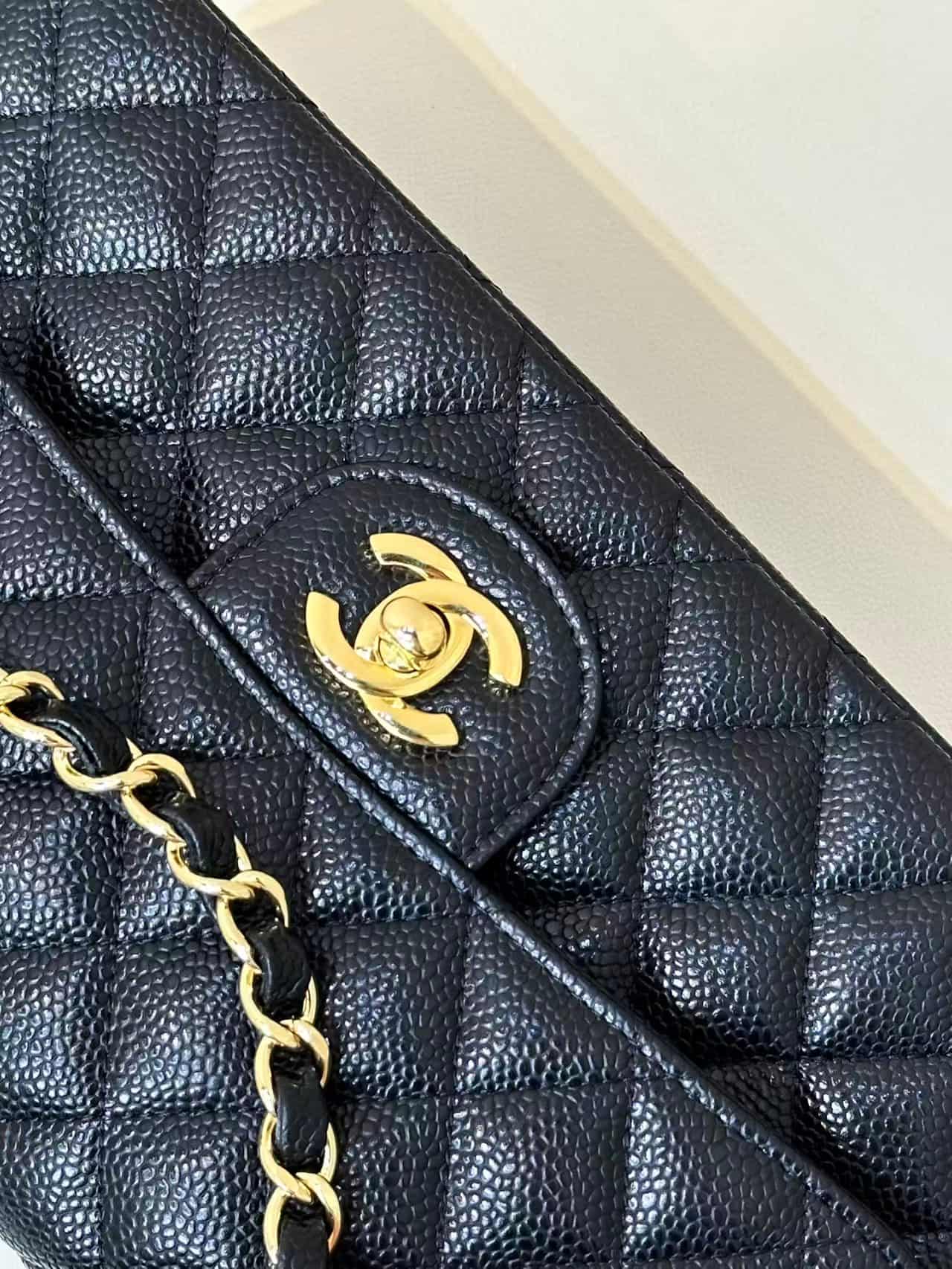 Chanel Small Classic Handbag Grained Calfskin & Gold-Tone Metal Black TOP