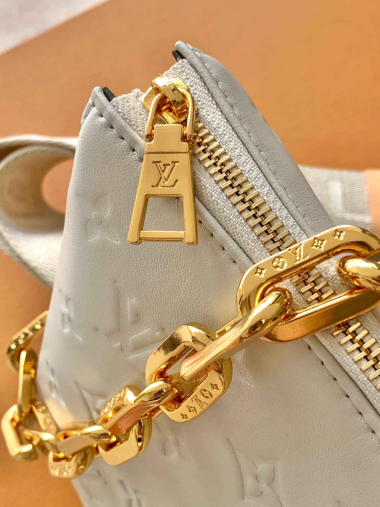 Louis Vuitton Coussin PM Cream Monogram-embossed puffy lambskin M21262 High