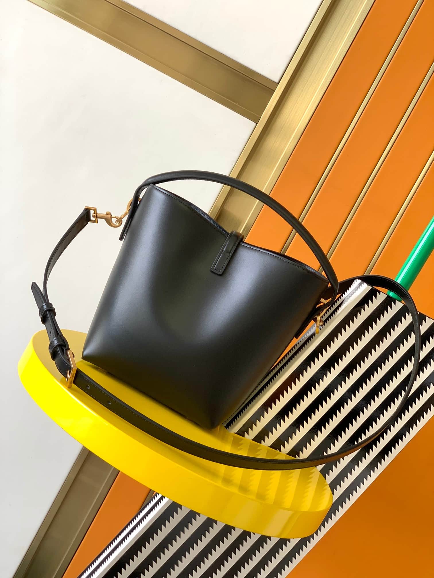 Saint Laurent Le 37 Small black leather bucket bag High
