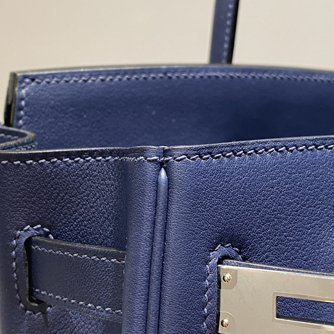 Hermes Shoulder Birkin 29 Swift leather Deep Bleu & Silver Metal WAX High