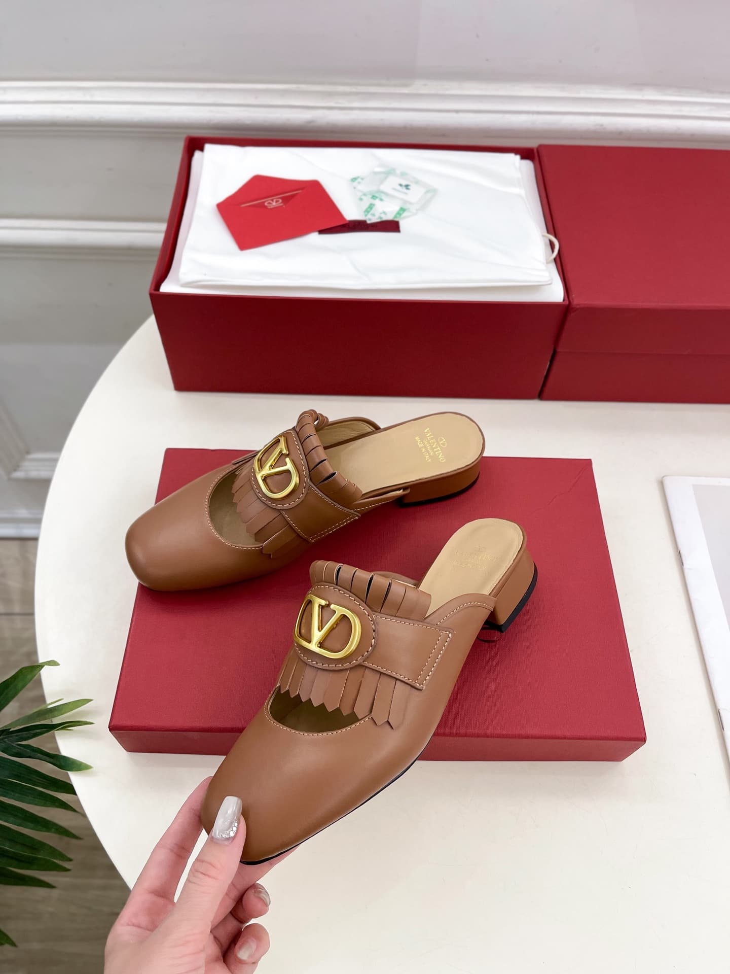 Valentino Vlogo Signature Calfskin Moccasin Mule Shoes Women