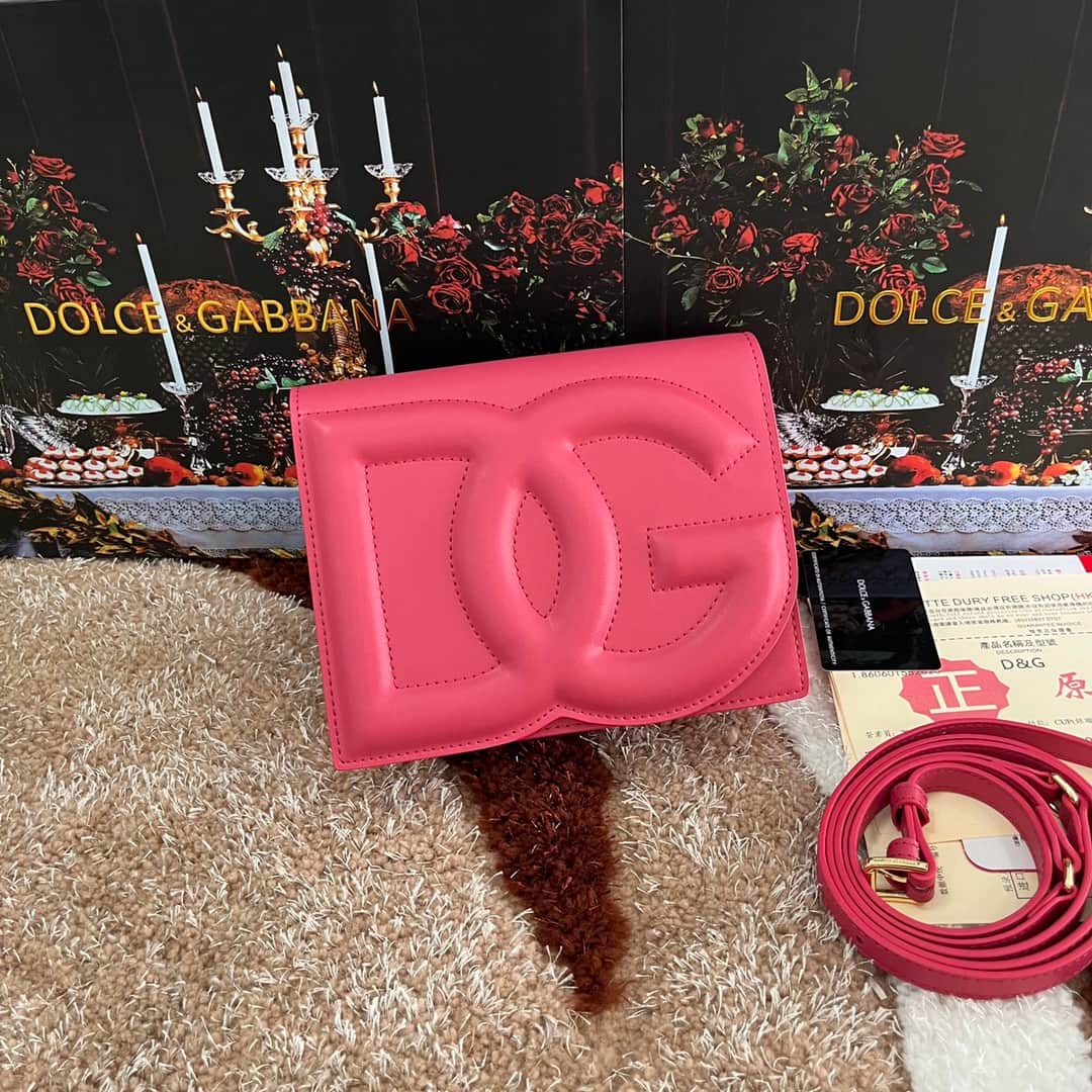 Dolce & Gabbana Peach-pink calf leather DG Logo crossbody bag high