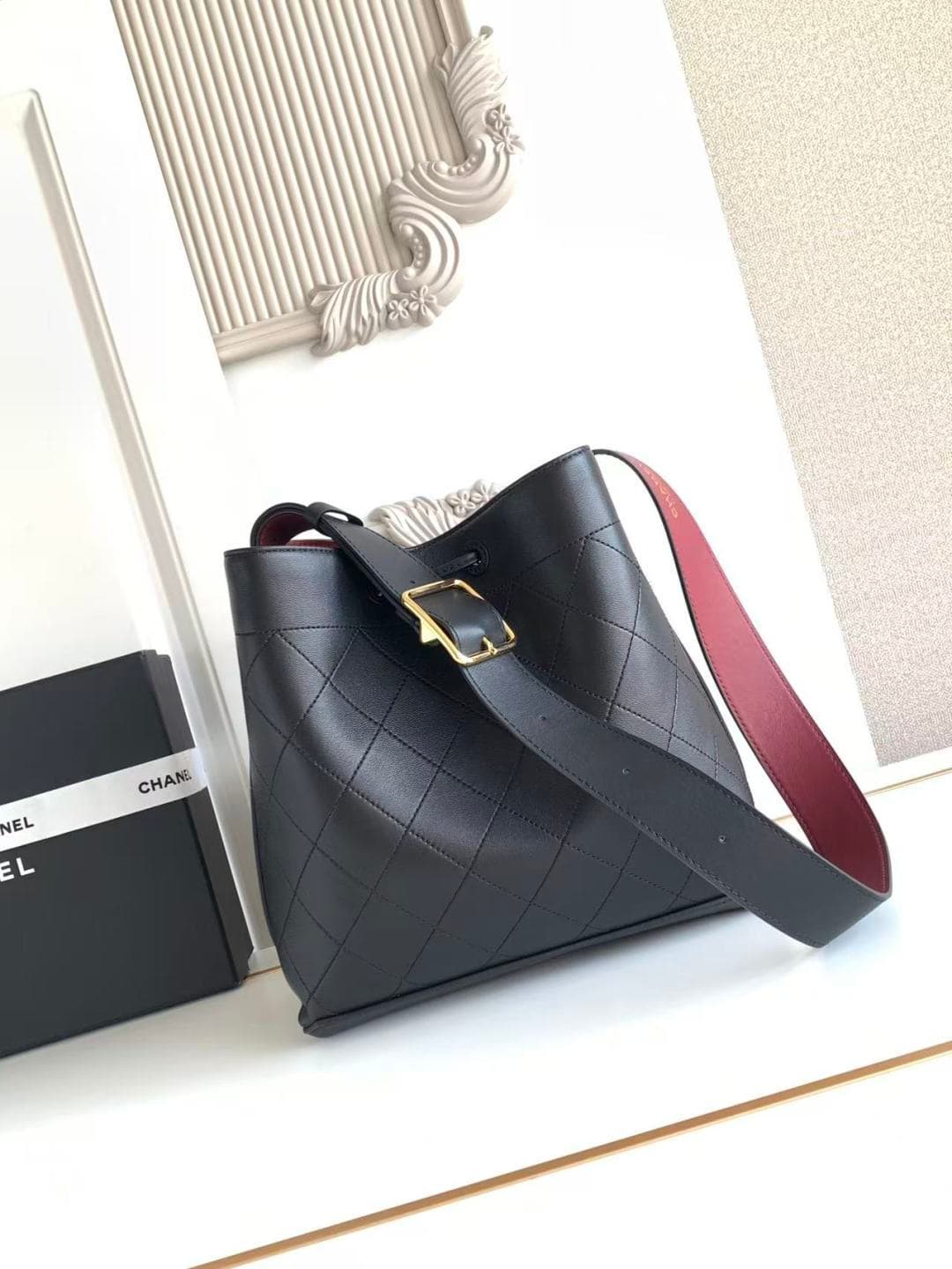 Chanel Bucket Bag Calfskin Leather & Gold-Tone Metal Black AS6584 A