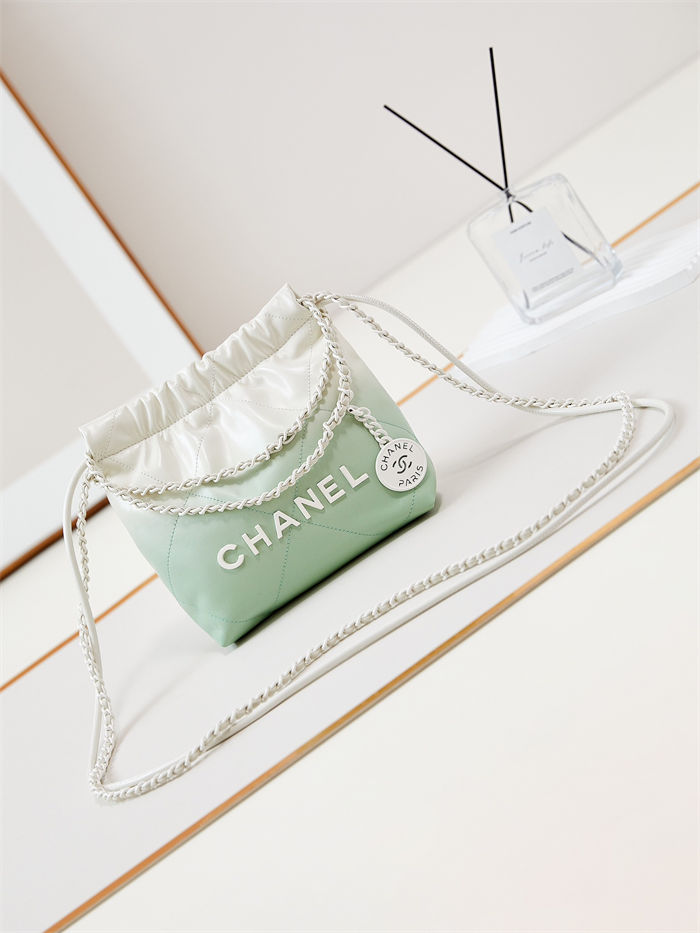 Chanel 22 MINI HANDBAG Patent Gradient Calfskin & Lacquered Metal Green AS3980 A