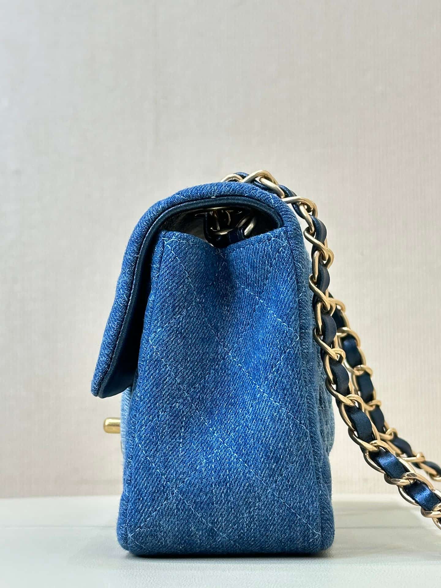 CHANEL Mini Classic Handbag Denim &Gold-tone Metal AS1116 Blue TOP