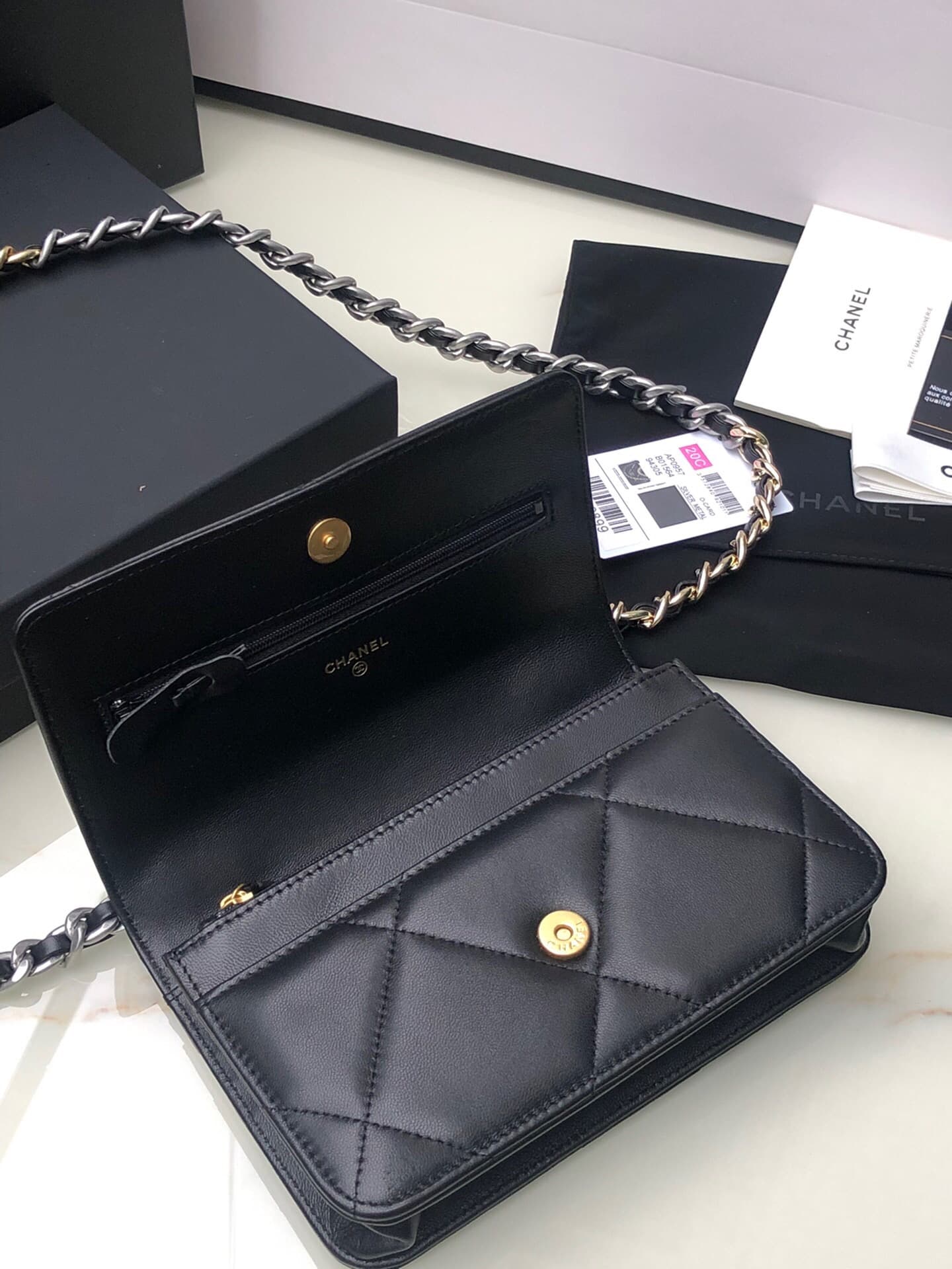 Chanel Wallet on Chain Lambskin Leather & Silver-Tone Metal Black AP0957 A