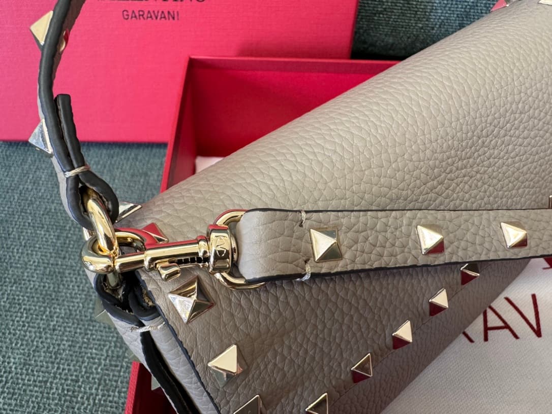 Valentino Garavani Mini Rockstud Grainy Leather Crossbody Bag in Grey High