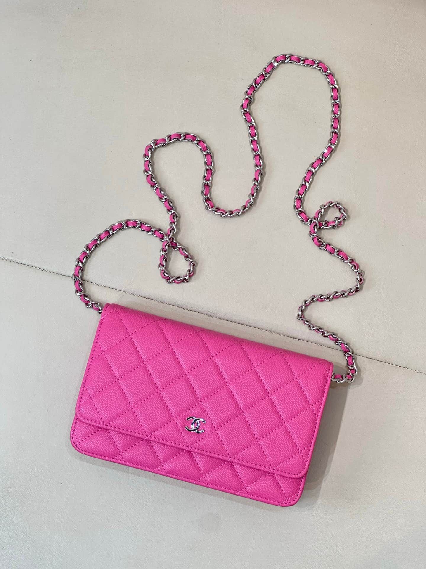 Chanel Wallet on Chain Grained Calfskin& Sliver-tone Metal AP0250 Plum Red TOP