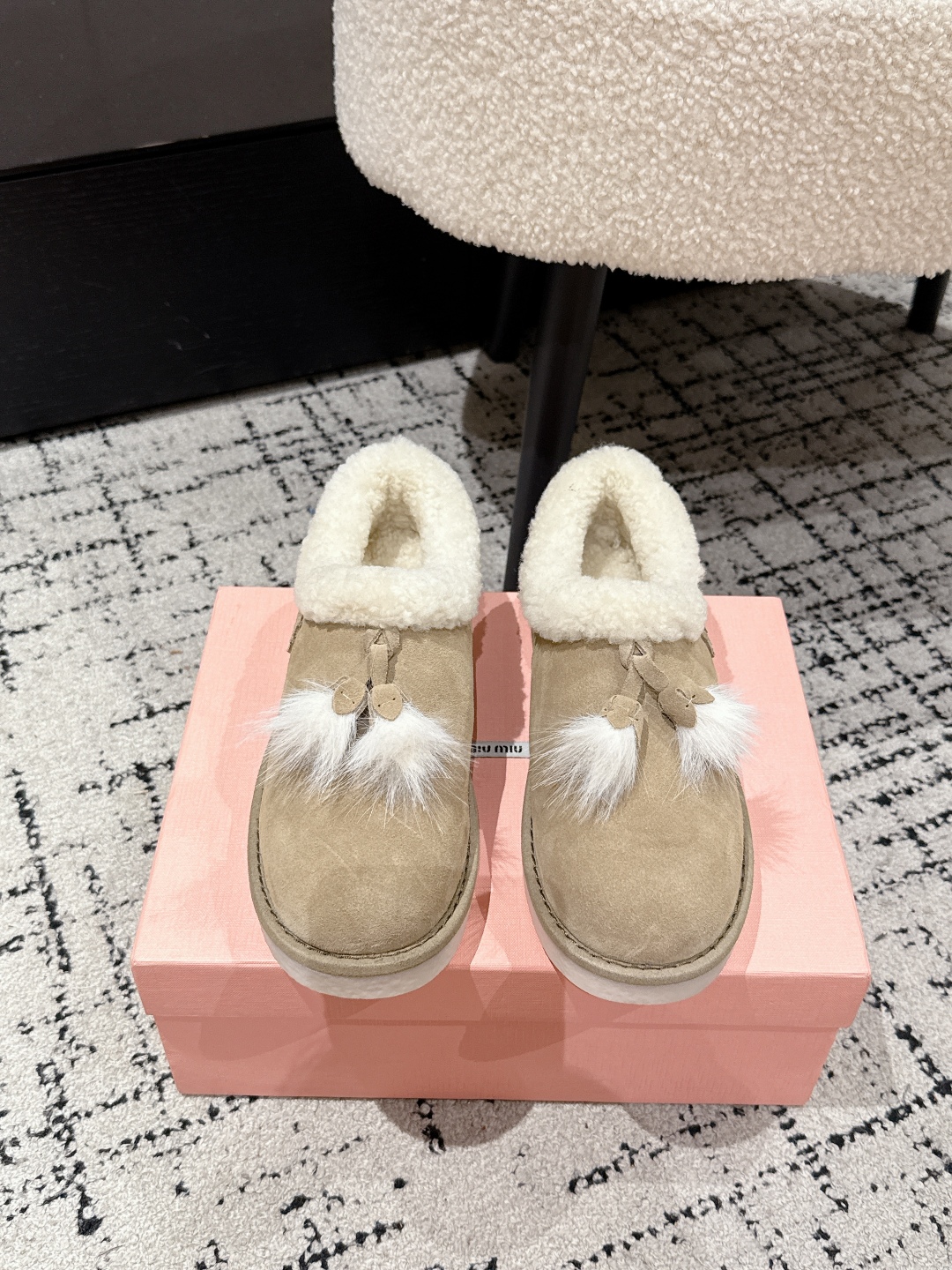 Miu Miu Suede Shearling-Lined Booties with Fur Tassels Women