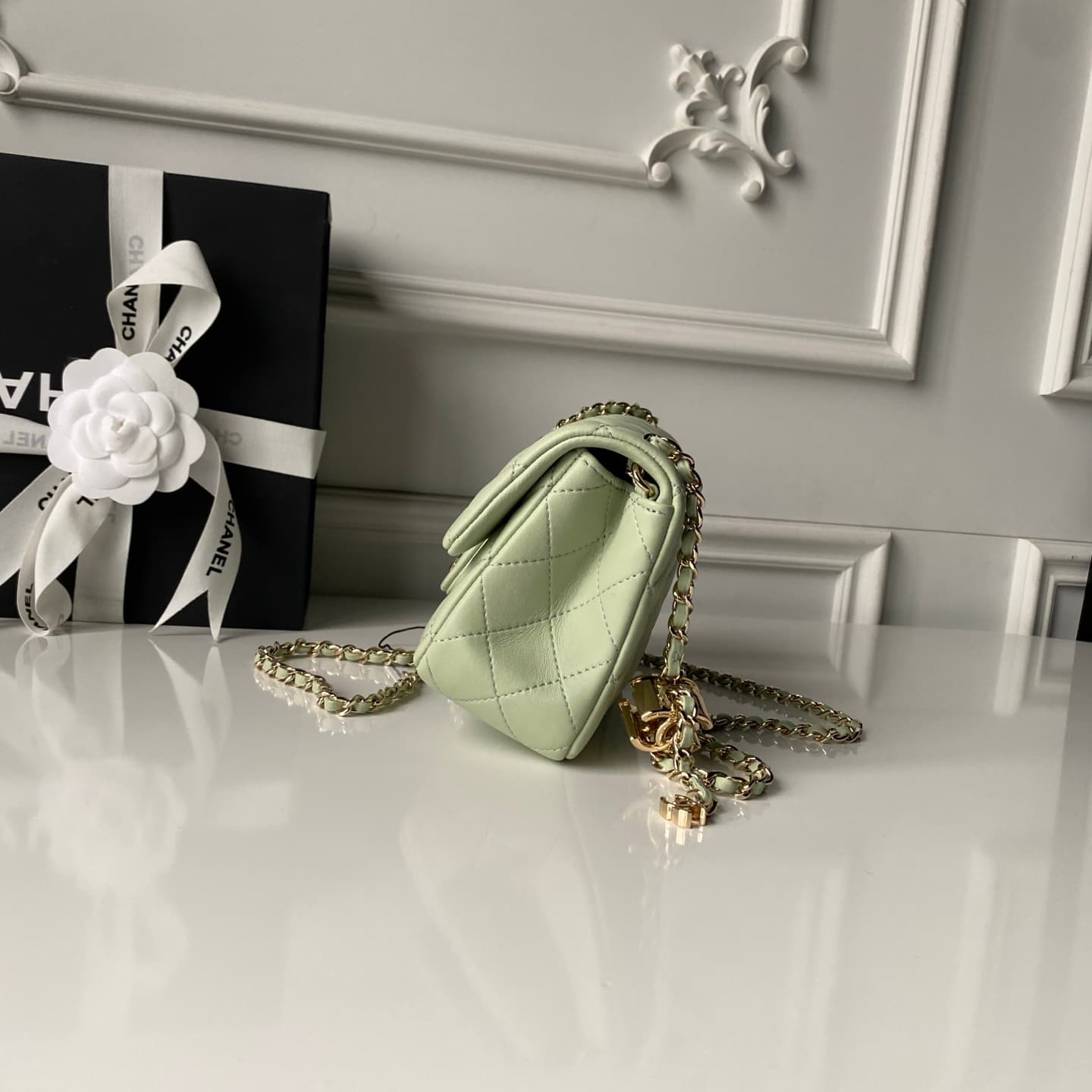 Chanel Classic Flap Bag Lambskin & Gold-Tone Metal AS5759 Light Green A