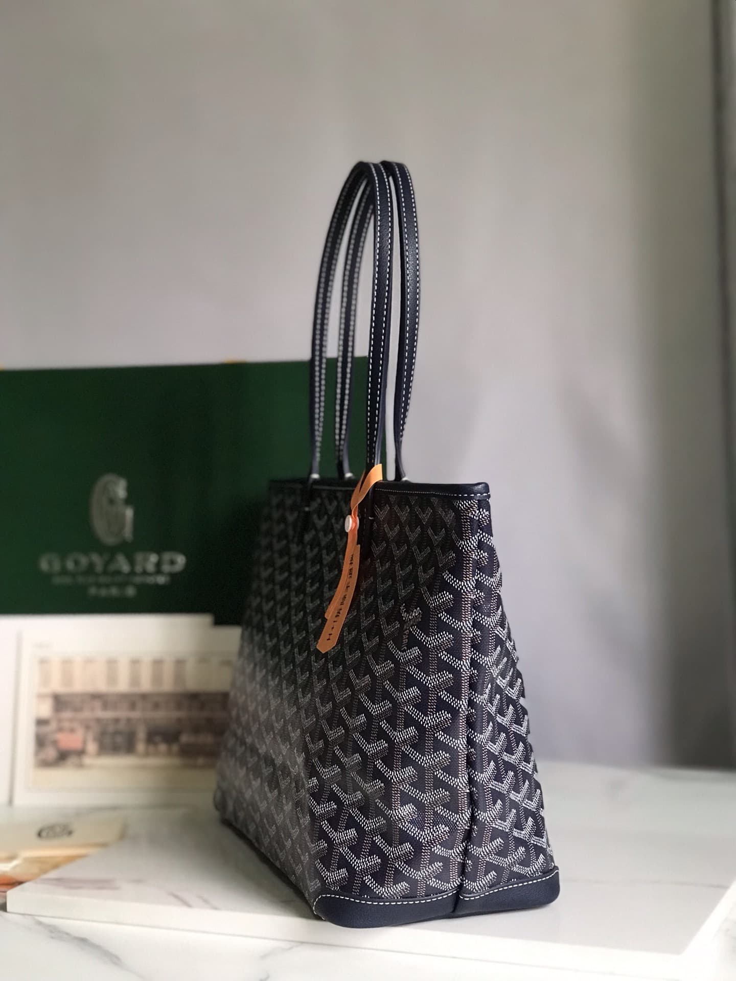 ARTOIS PM BAG Goyardine Canvas & Chevroches Calfskin Navy Blue High
