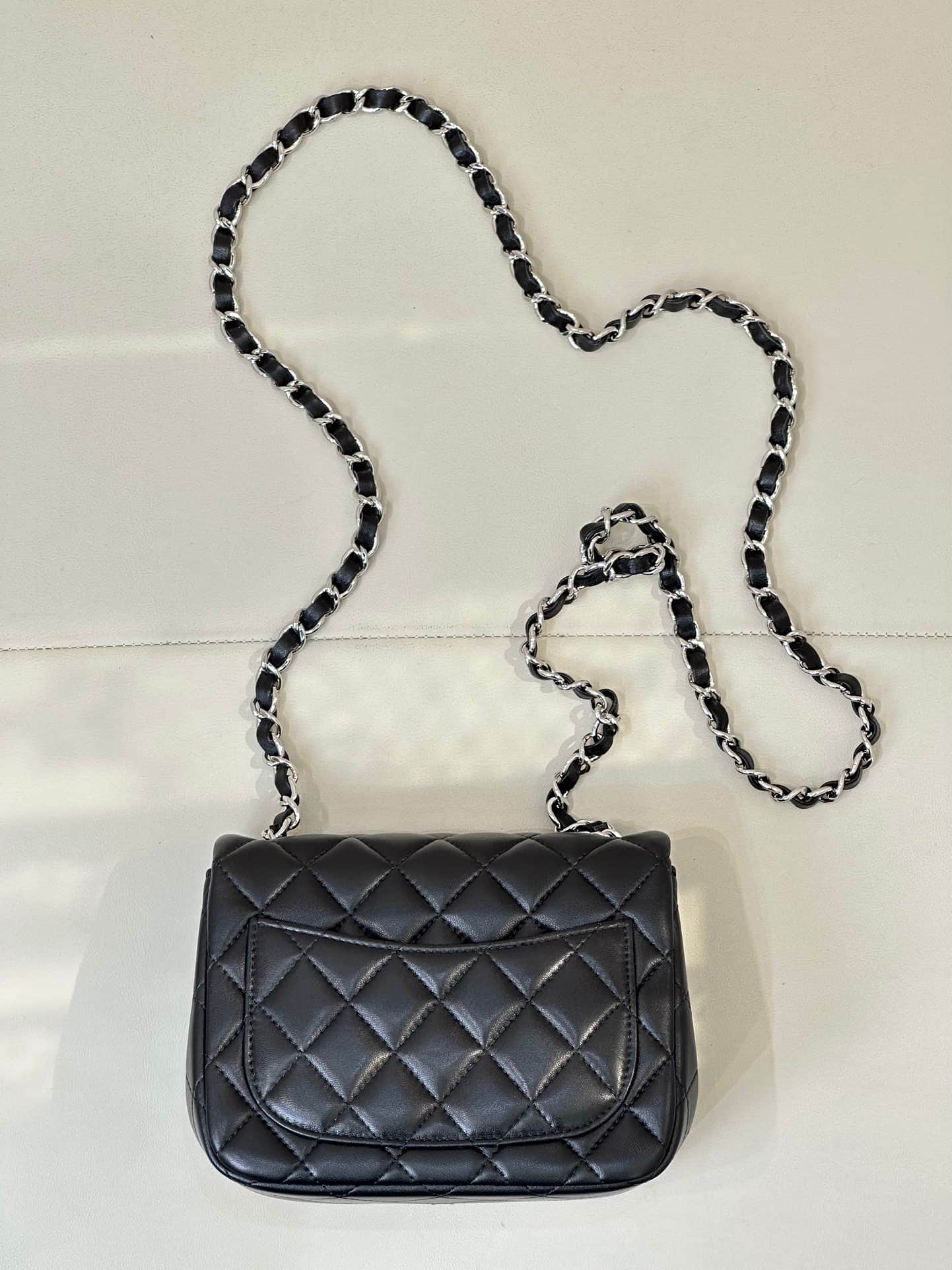 CHANEL Super Mini Classic Handbag Lambskin & Silver-Tone Metal A35200 Black TOP