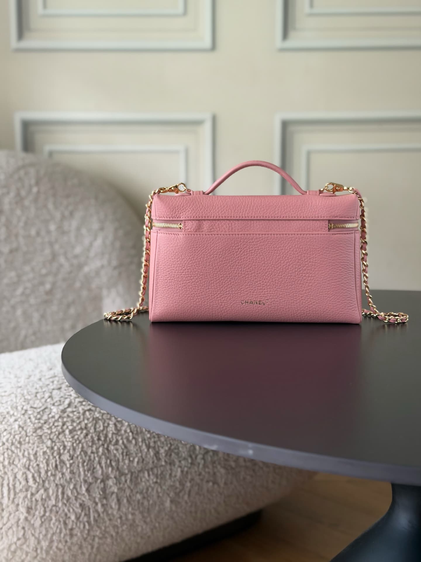 Chanel Large Vanity with chain Grained Calfskin & Gold-Tone Metal Pink AS5347 A