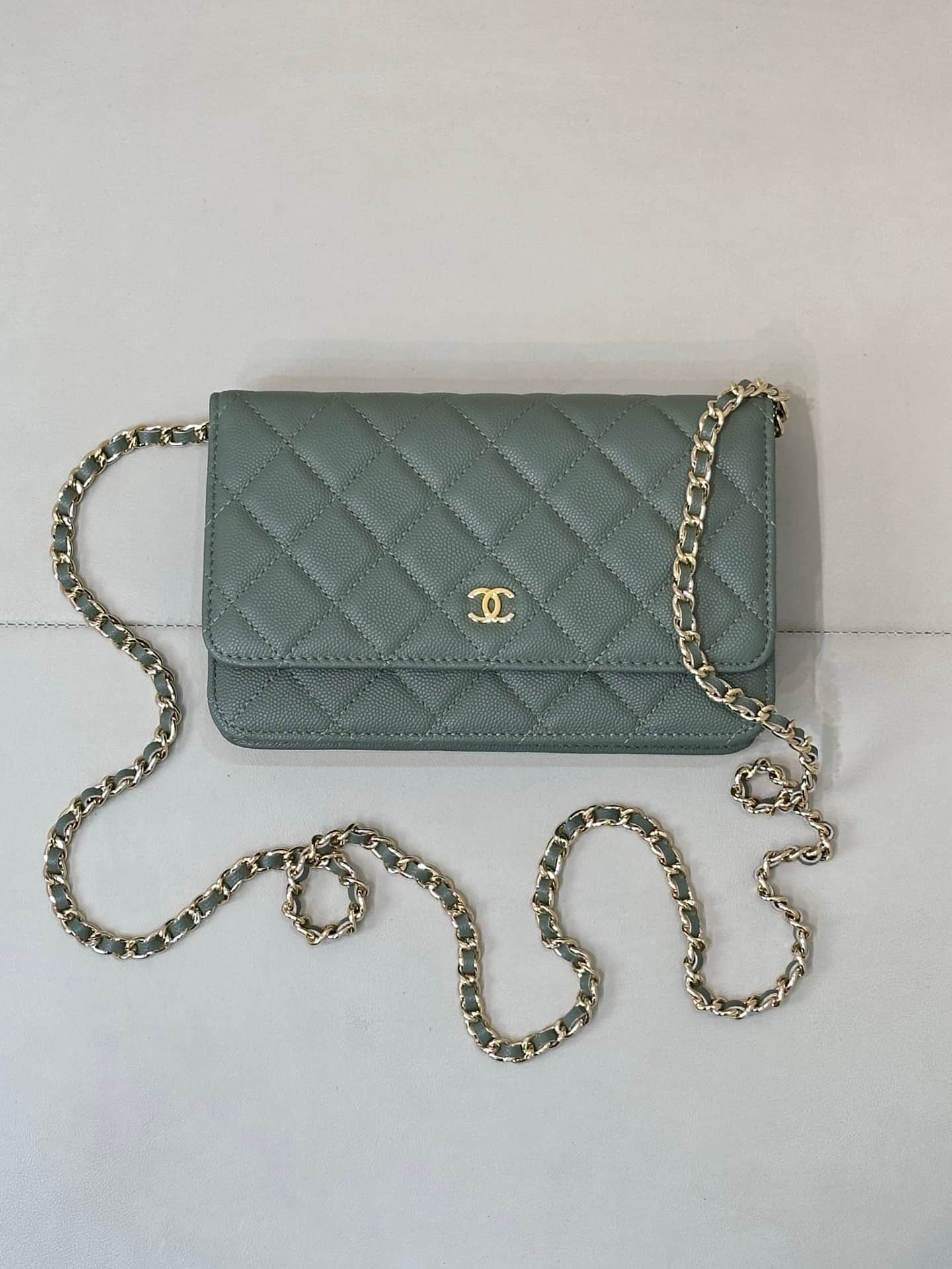 Chanel Wallet on Chain Grained Calfskin& Gold-tone Metal AP0250 Green TOP