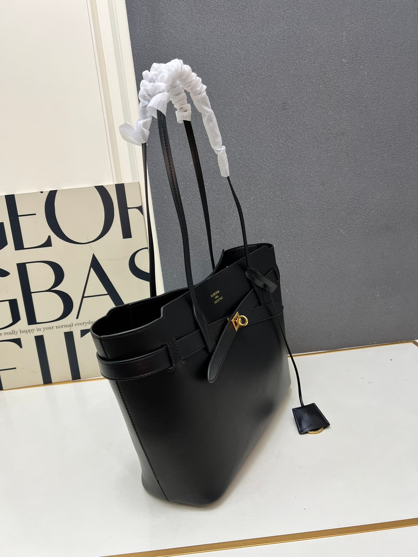 Balenciaga Bel Air Tote Bag Large in black smooth calfskin gold hardware 1W5047 High