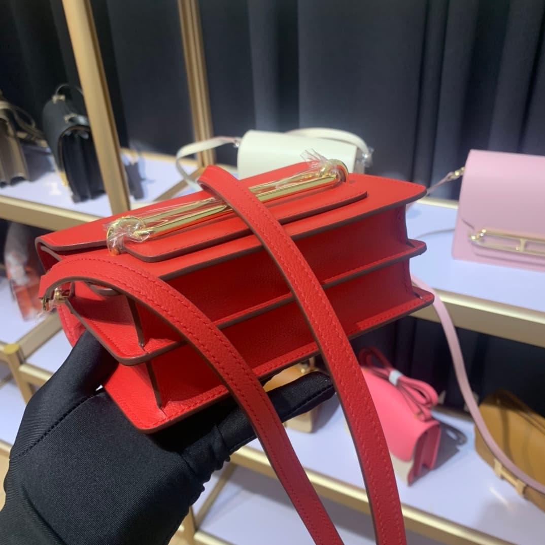 Hermes Roulis wallet in Red Calfskin Etoupe WAX Gold/Silver-Metal High