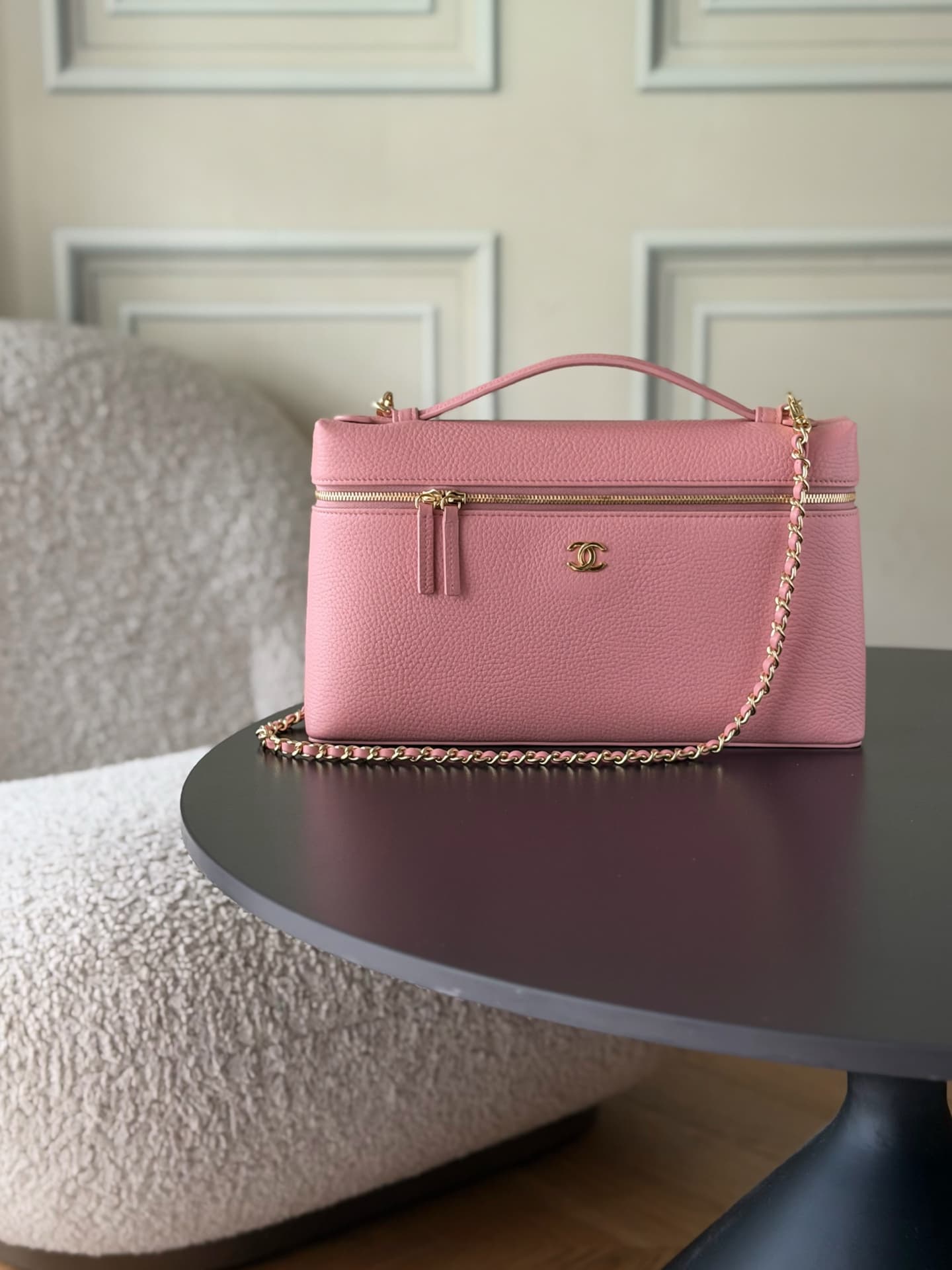 Chanel Large Vanity with chain Grained Calfskin & Gold-Tone Metal Pink AS5348 A