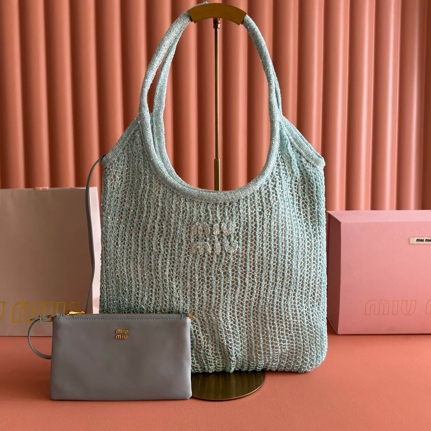 Miu Miu Ivy sequin mesh bag Anise 5BG231 TOP