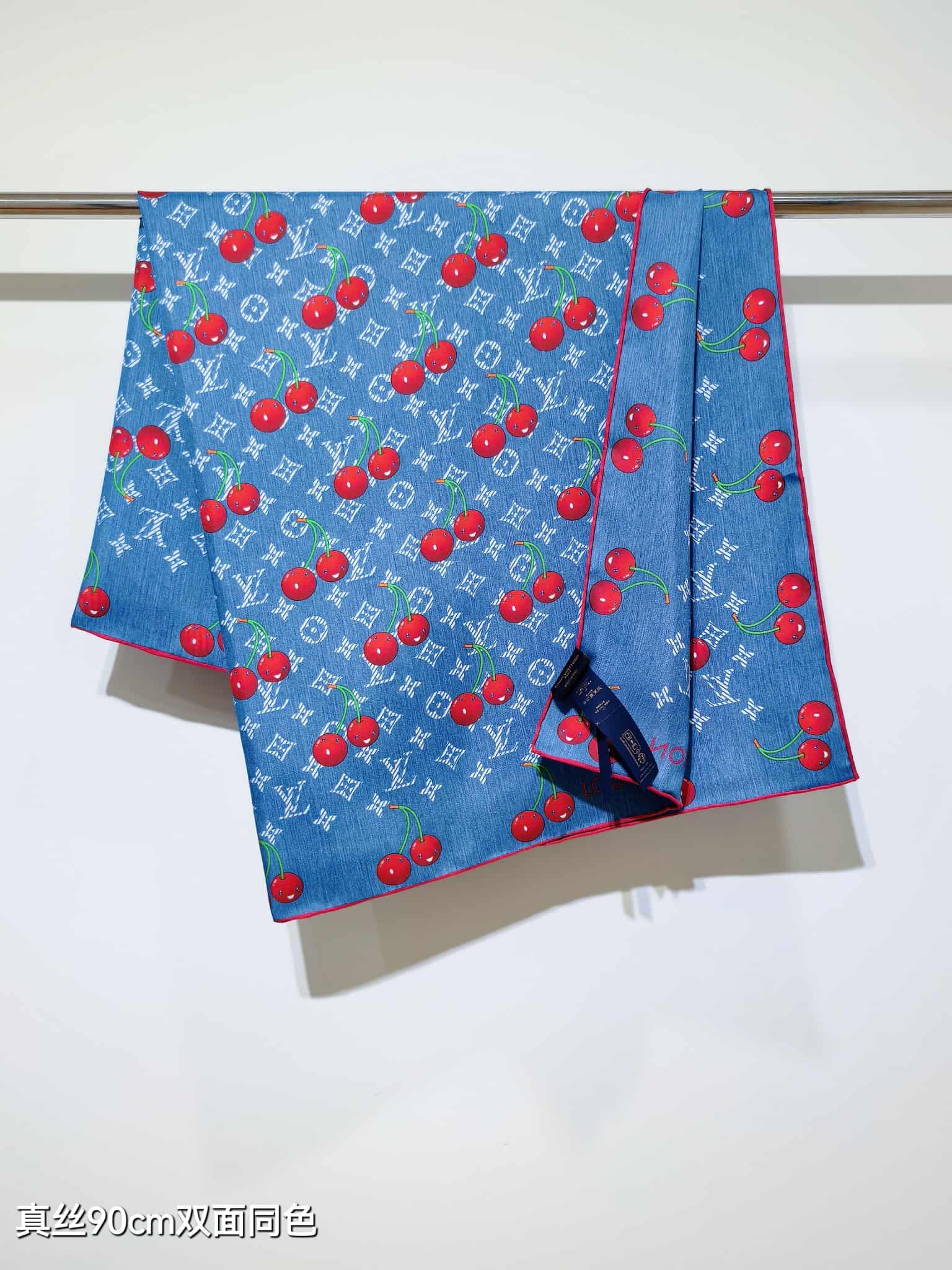 Louis Vuitton x Takashi Murakami Denim Cerise Square 90 Scarf