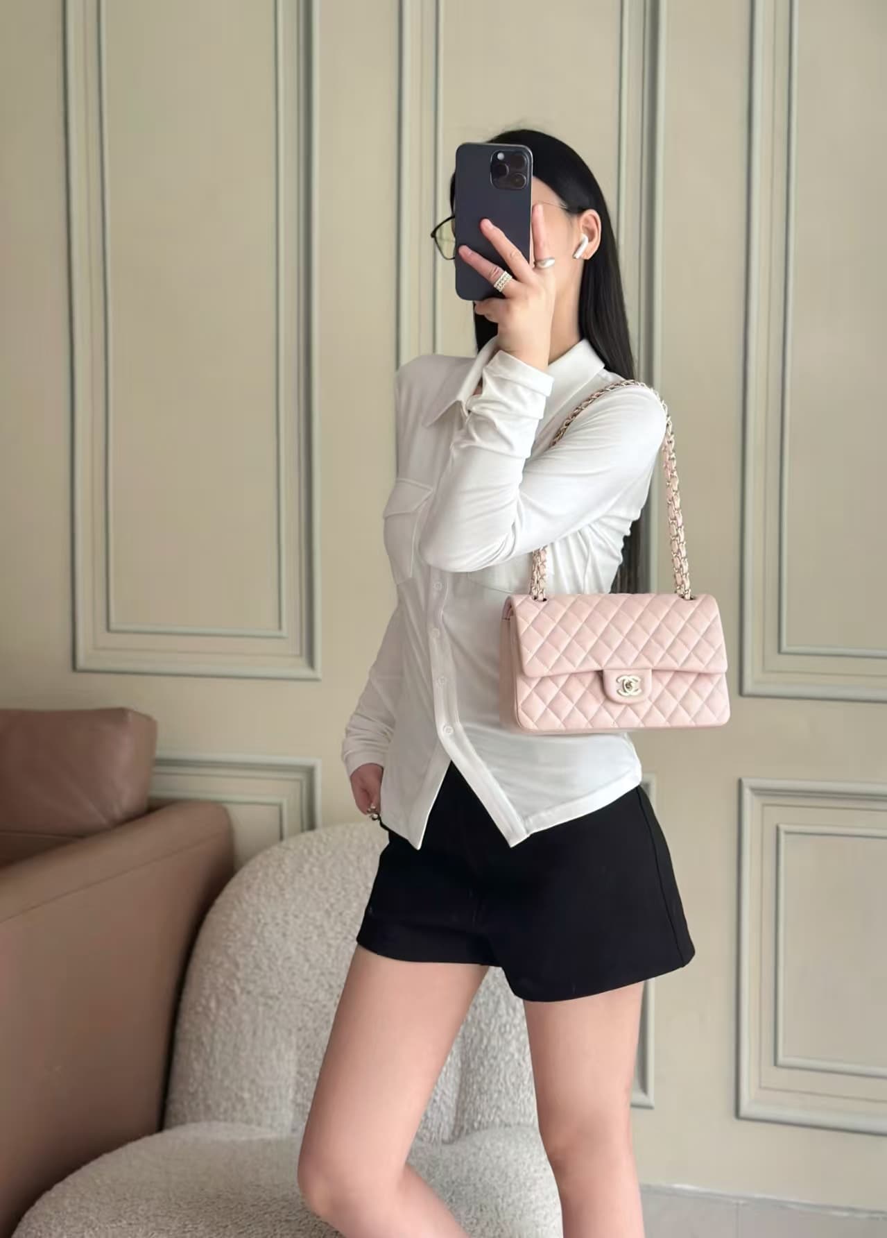 Chanel Medium CLASSIC HANDBAG Lambskin Gold-Tone Metal Pink TOP